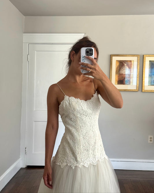 Priscilla of Boston Lace & Tulle Drop Waist Wedding Dress w/ Matching Bolero