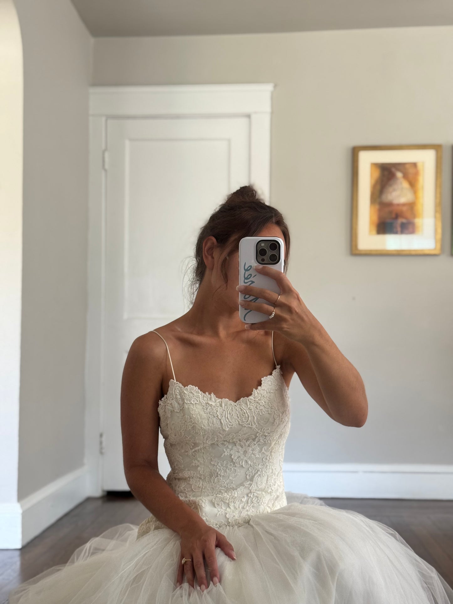 Priscilla of Boston Lace & Tulle Drop Waist Wedding Dress w/ Matching Bolero