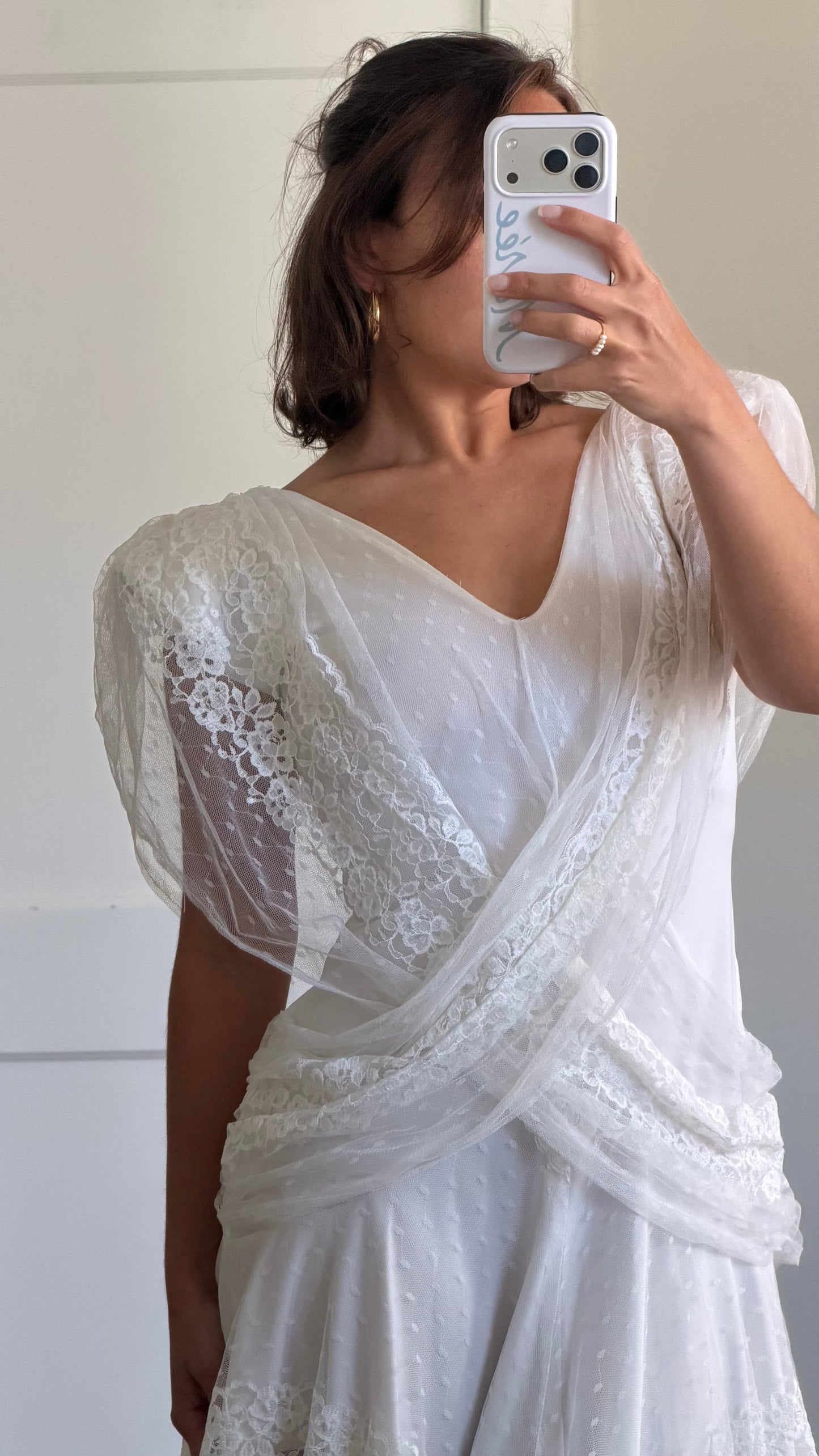 Draped Asymmetrical Swiss Dot & Lace Dress