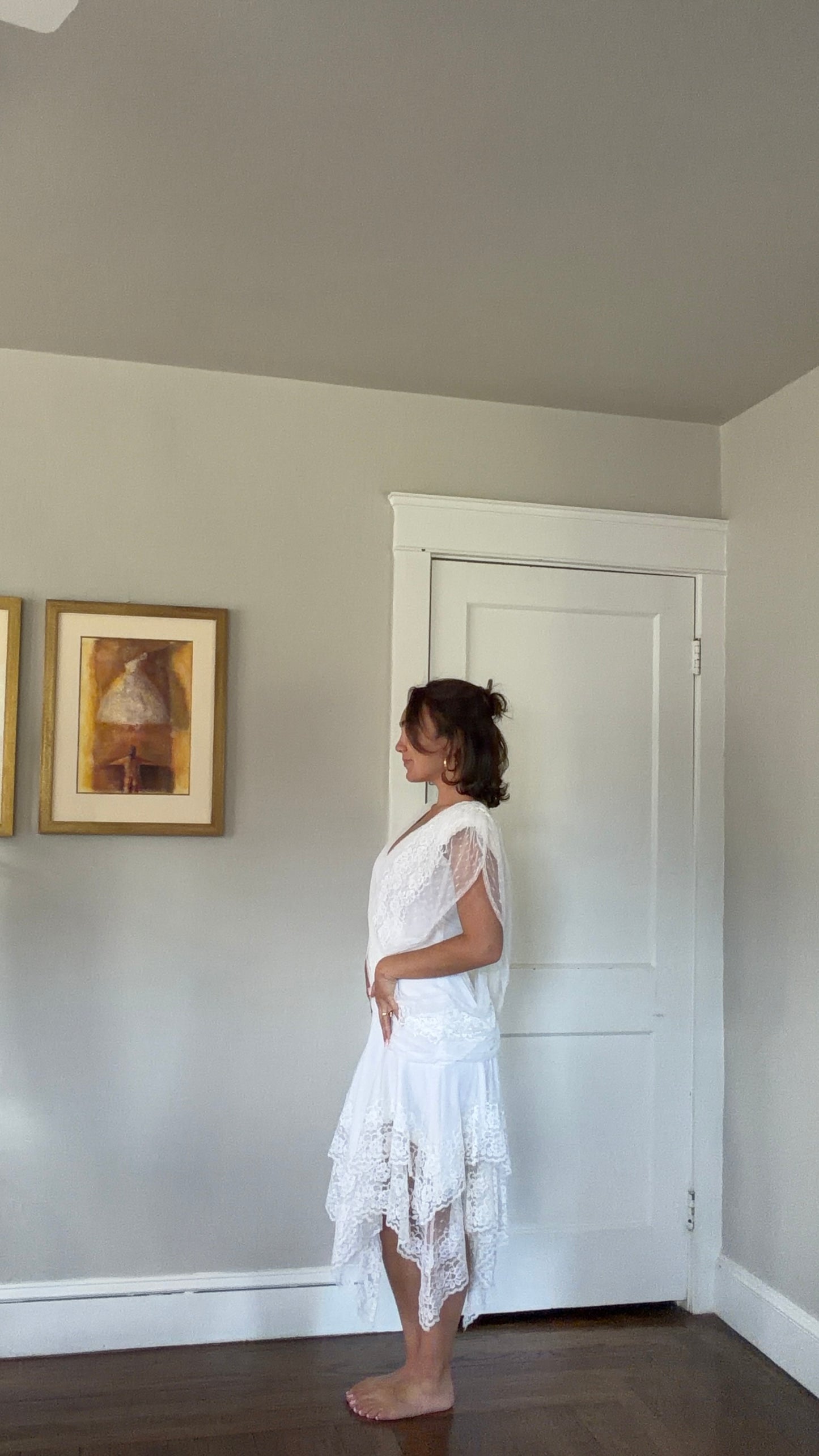 Draped Asymmetrical Swiss Dot & Lace Dress