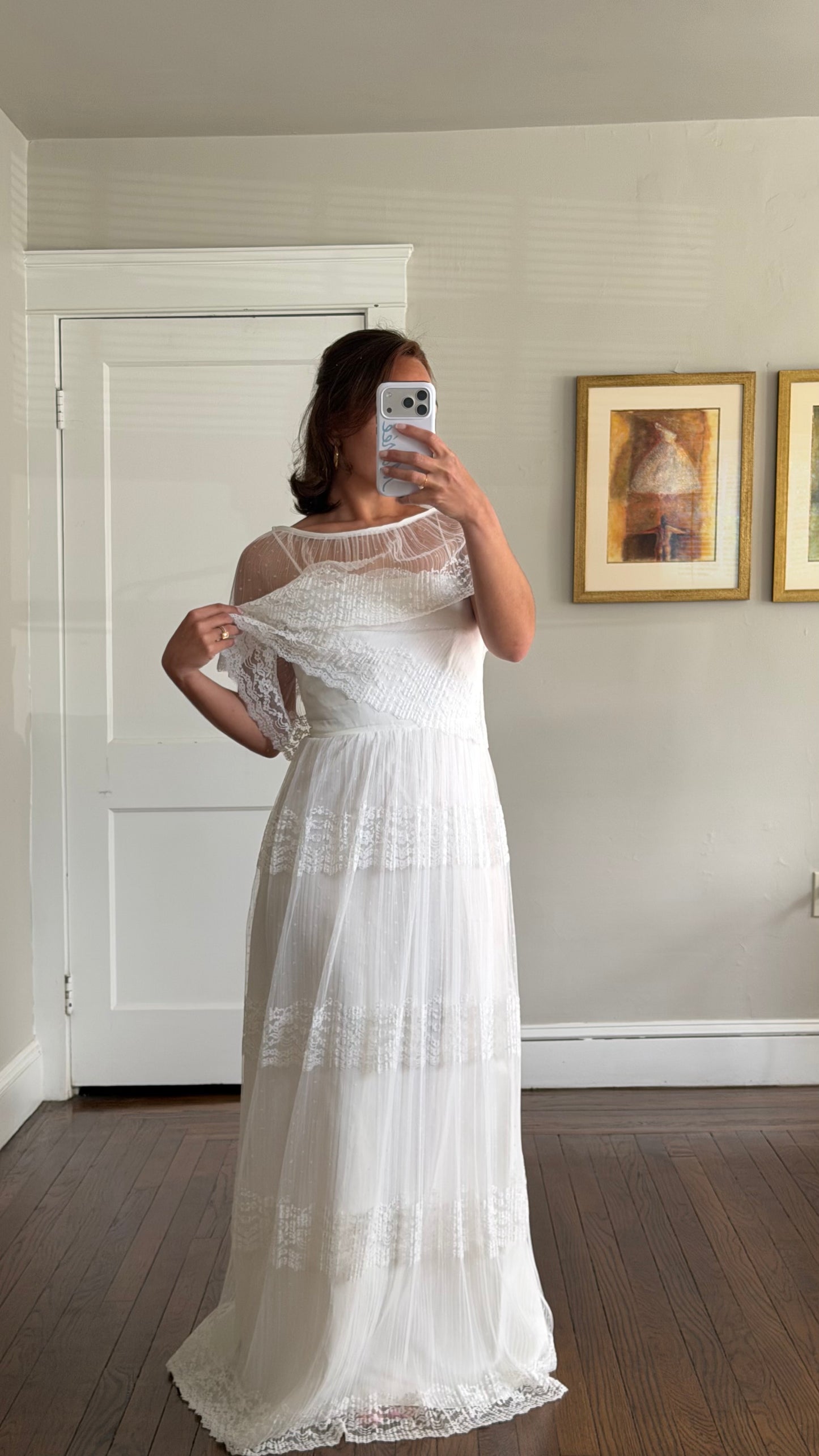 Swiss Dot & Lace Tiered Bridal Dress