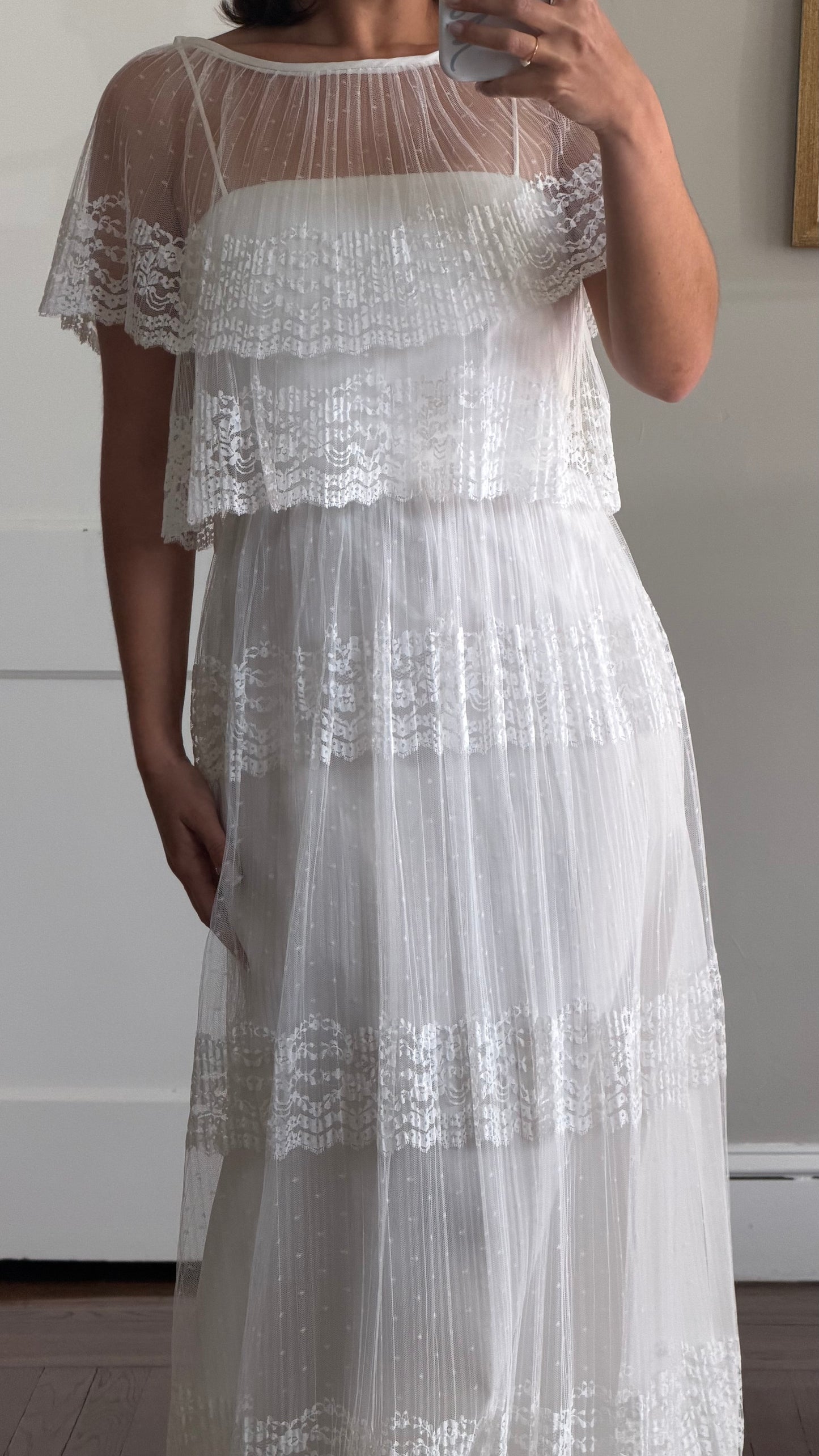 Swiss Dot & Lace Tiered Bridal Dress