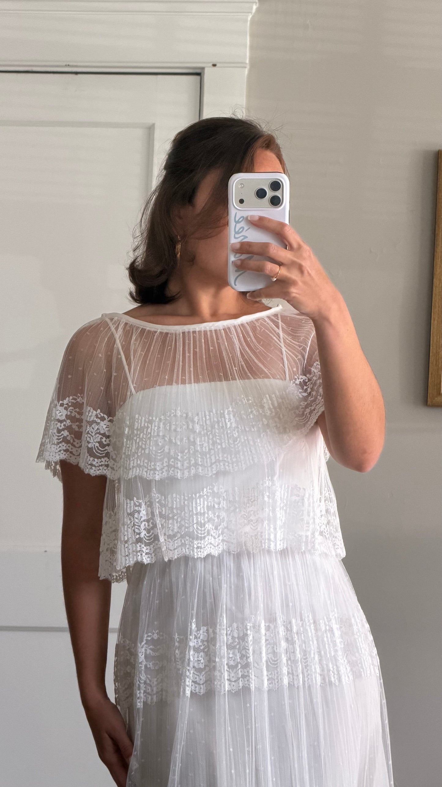 Swiss Dot & Lace Tiered Bridal Dress