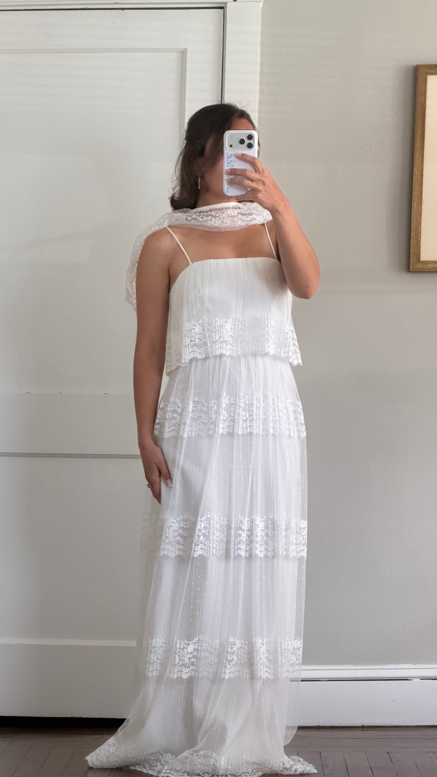 Swiss Dot & Lace Tiered Bridal Dress