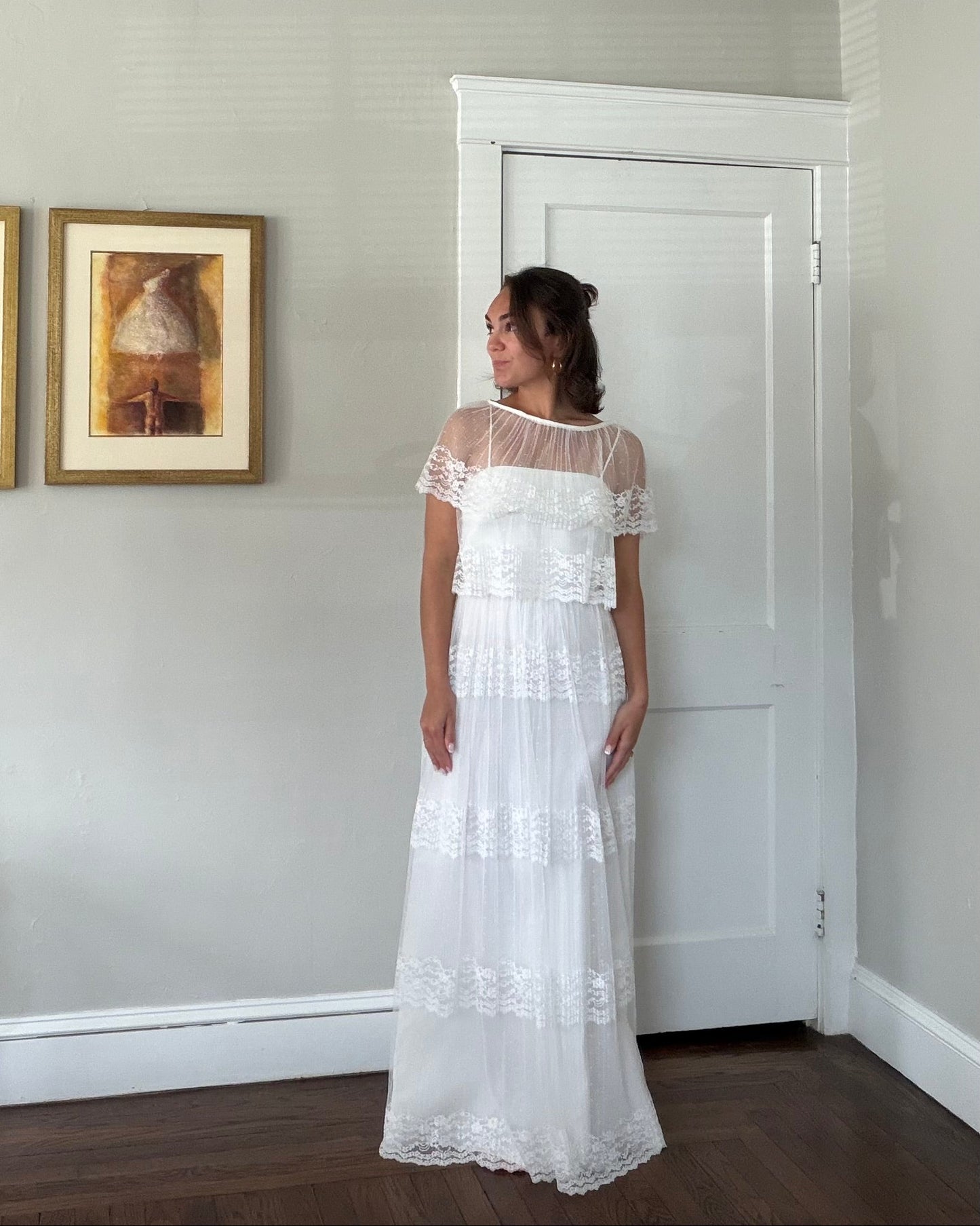 Swiss Dot & Lace Tiered Bridal Dress