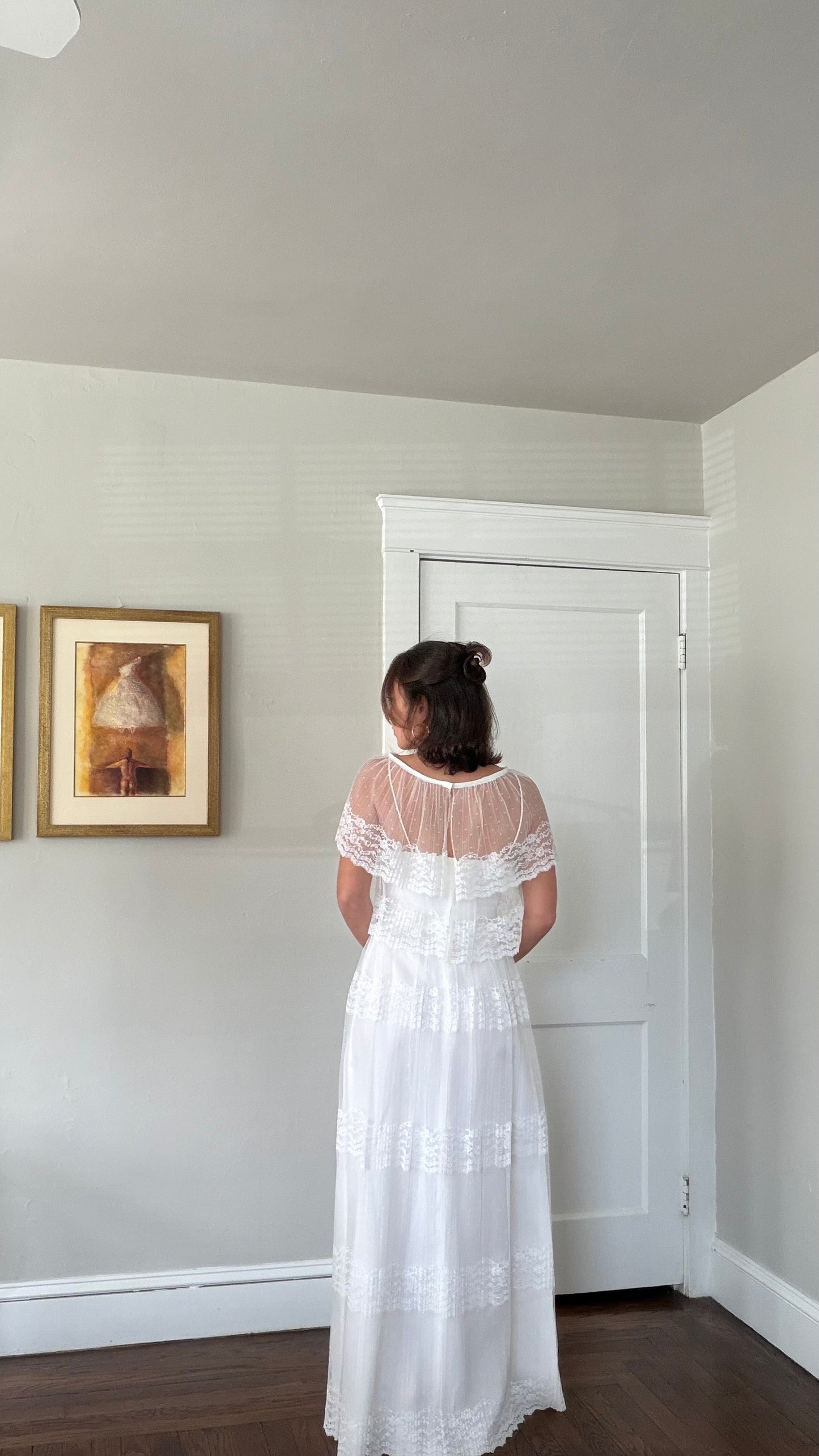 Swiss Dot & Lace Tiered Bridal Dress