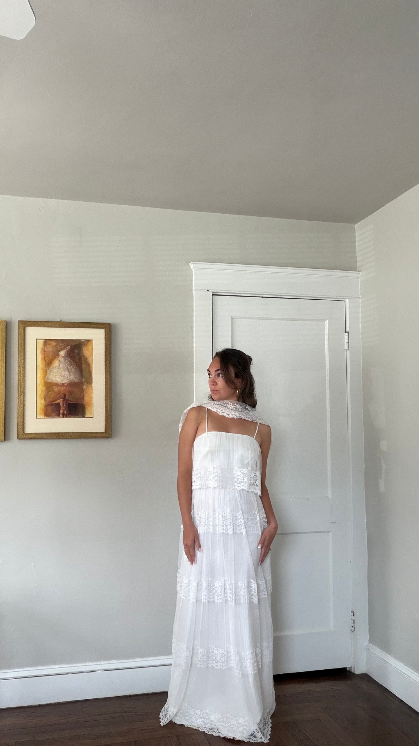 Swiss Dot & Lace Tiered Bridal Dress