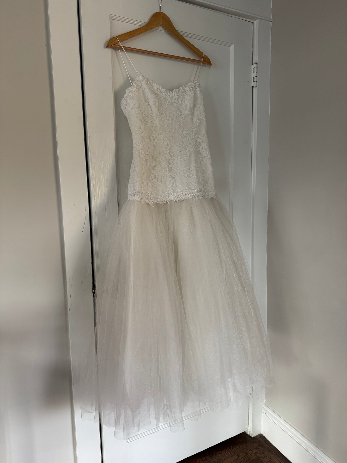 Priscilla of Boston Lace & Tulle Drop Waist Wedding Dress w/ Matching Bolero
