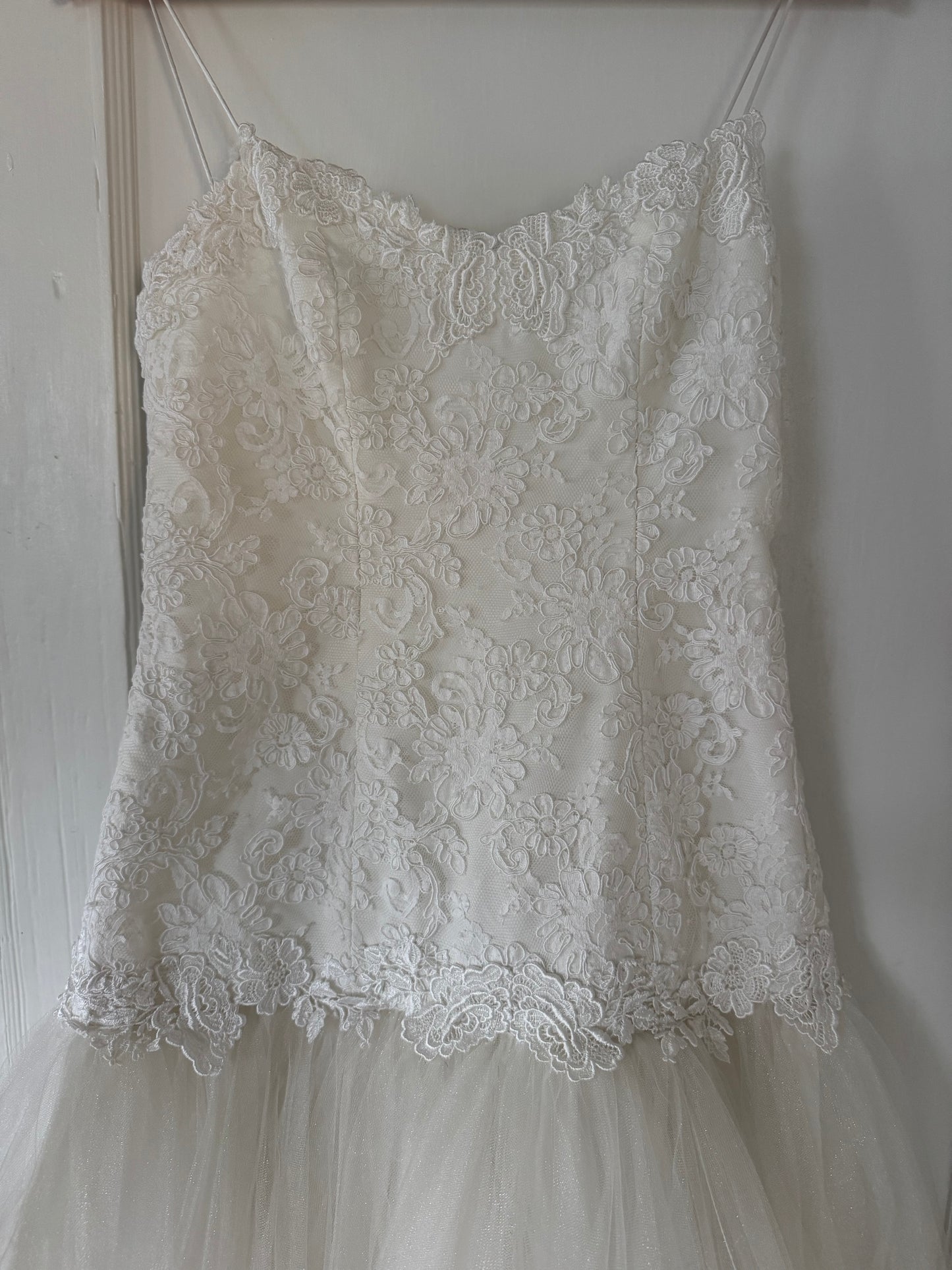 Priscilla of Boston Lace & Tulle Drop Waist Wedding Dress w/ Matching Bolero