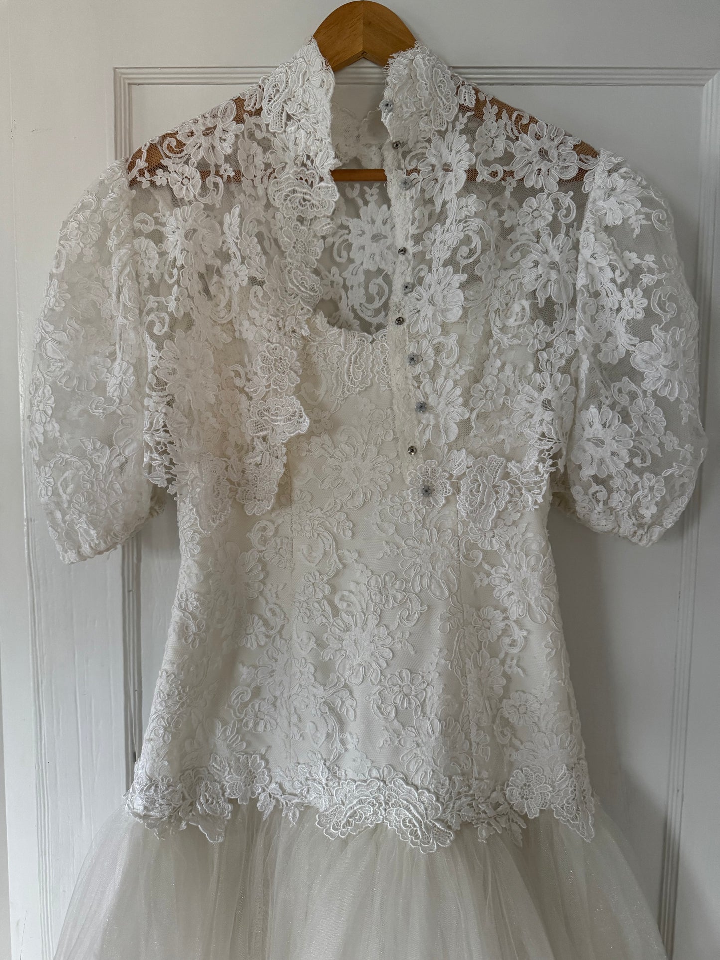 Priscilla of Boston Lace & Tulle Drop Waist Wedding Dress w/ Matching Bolero