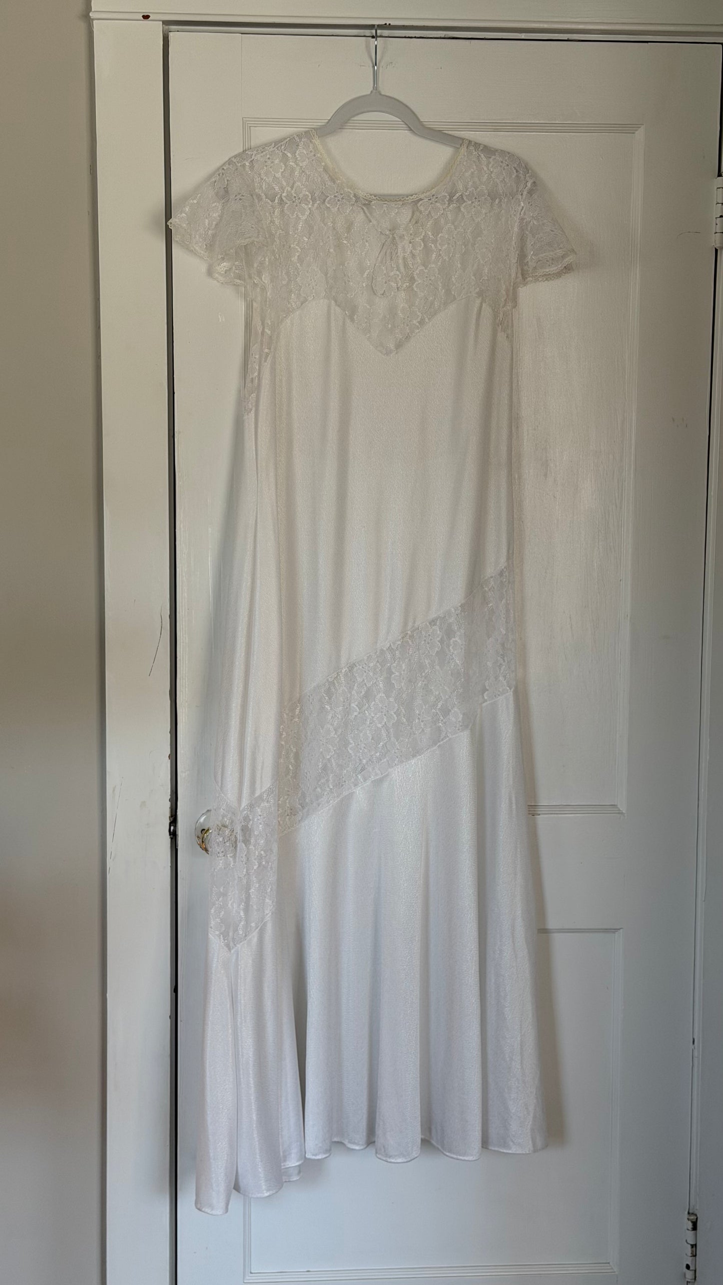 White Lace Maxi Slip with Flutter Sleeves