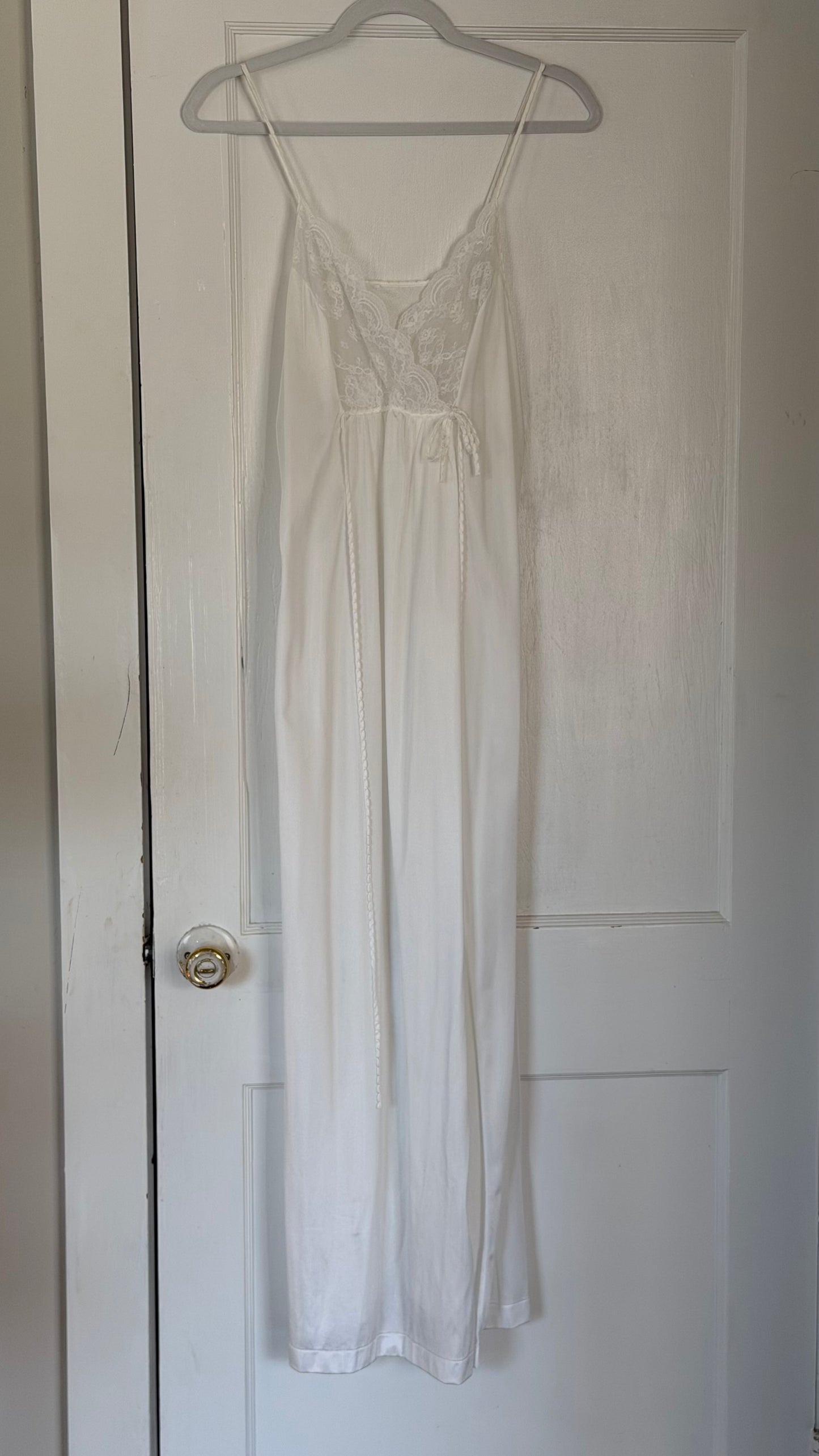 White Peignoir Set - Tie-Back Slip Dress & Chiffon Overlay