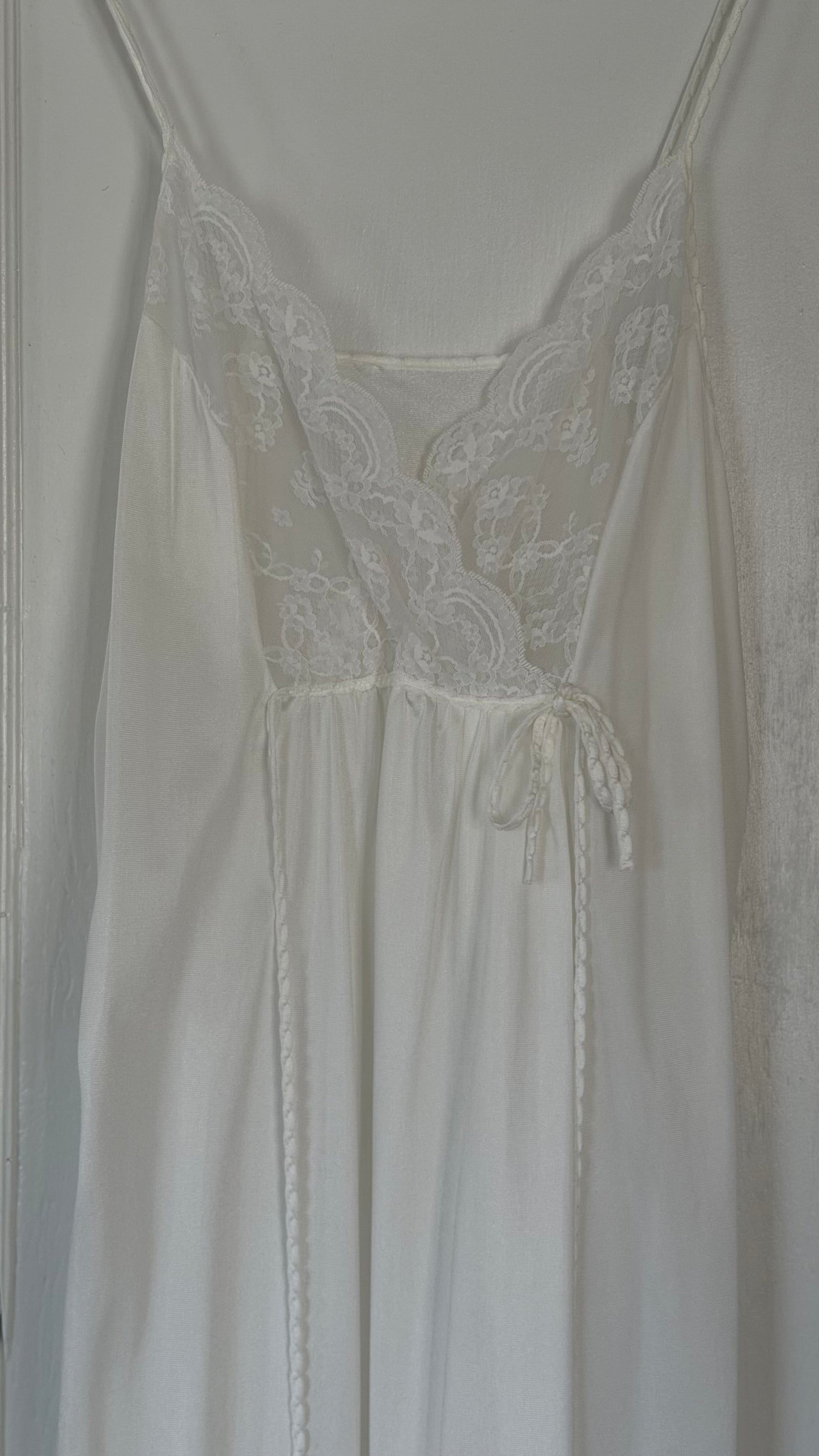 White Peignoir Set - Tie-Back Slip Dress & Chiffon Overlay
