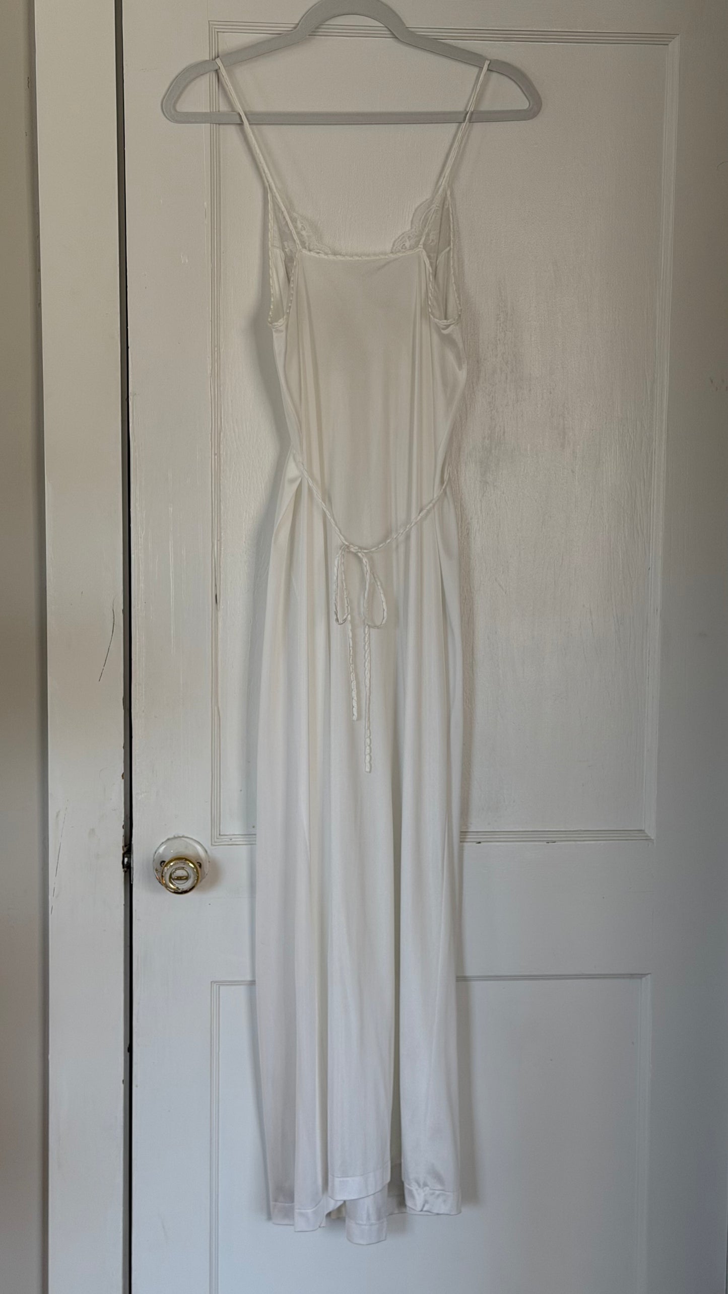 White Peignoir Set - Tie-Back Slip Dress & Chiffon Overlay