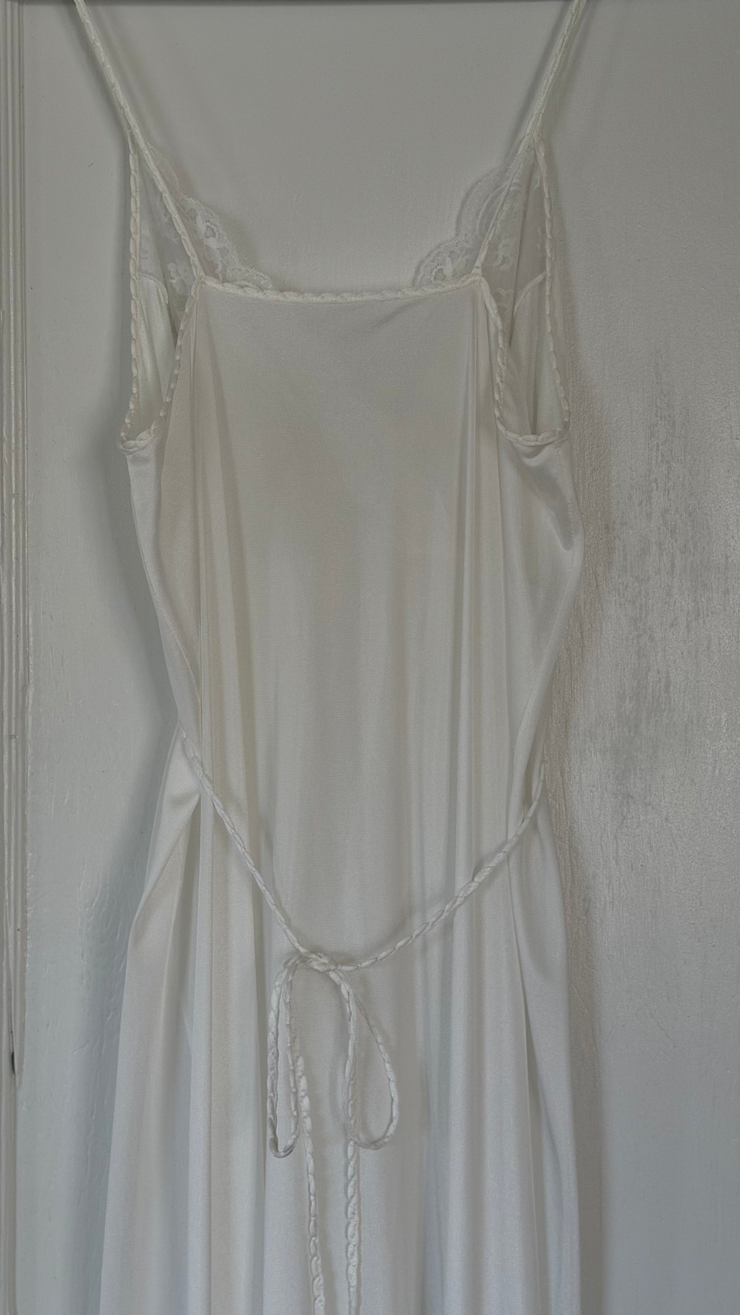 White Peignoir Set - Tie-Back Slip Dress & Chiffon Overlay