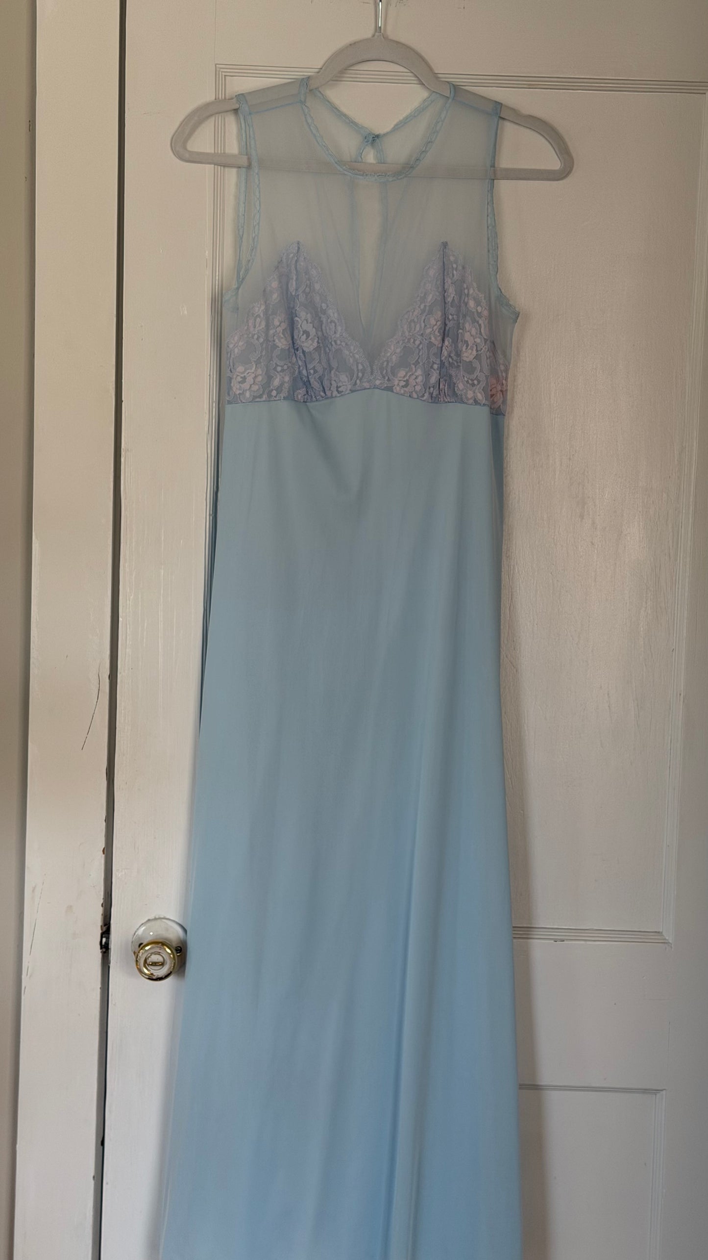 Rare Sky Blue & Lavender Lace-Bodice Maxi Slip