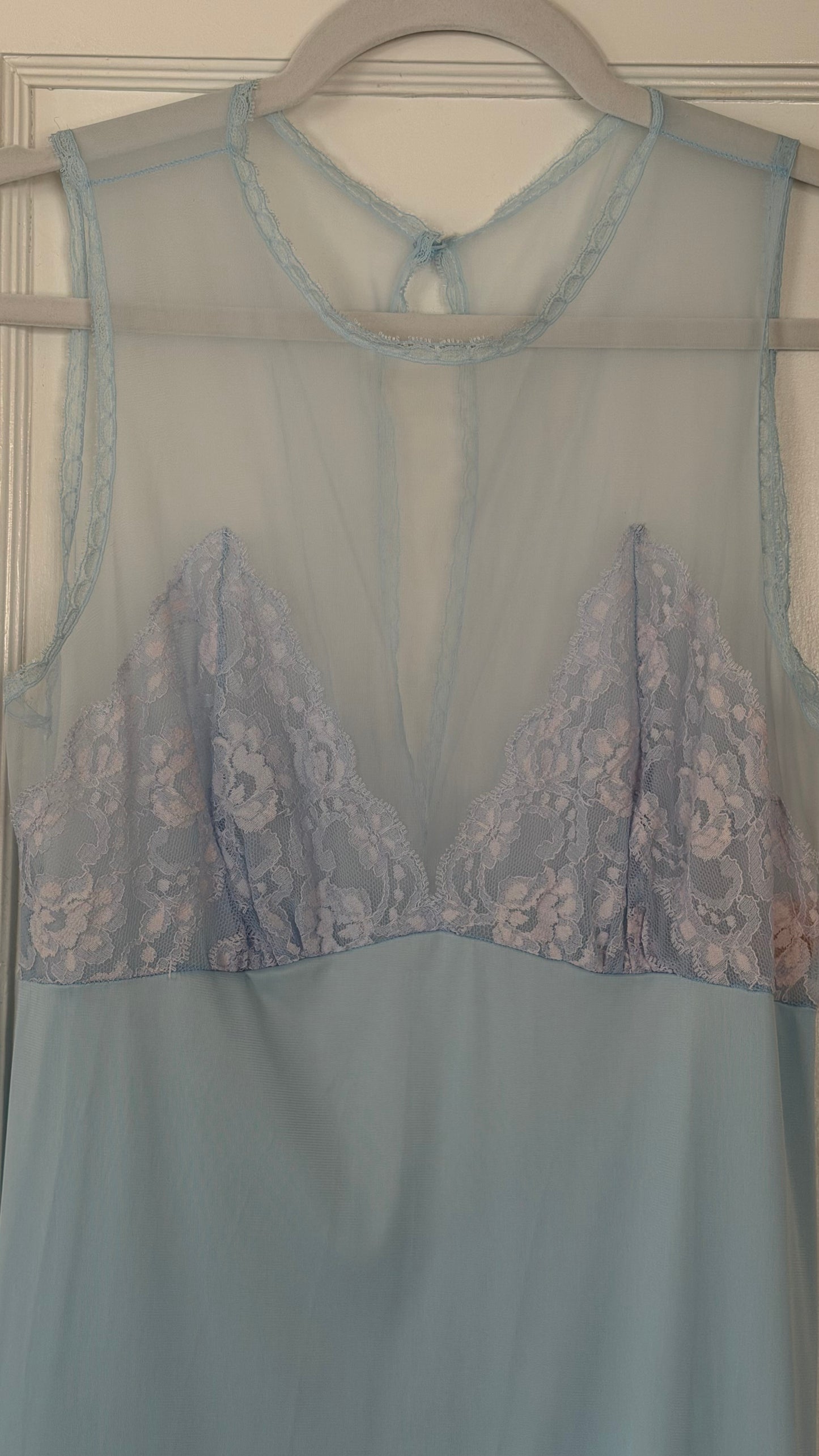 Rare Sky Blue & Lavender Lace-Bodice Maxi Slip