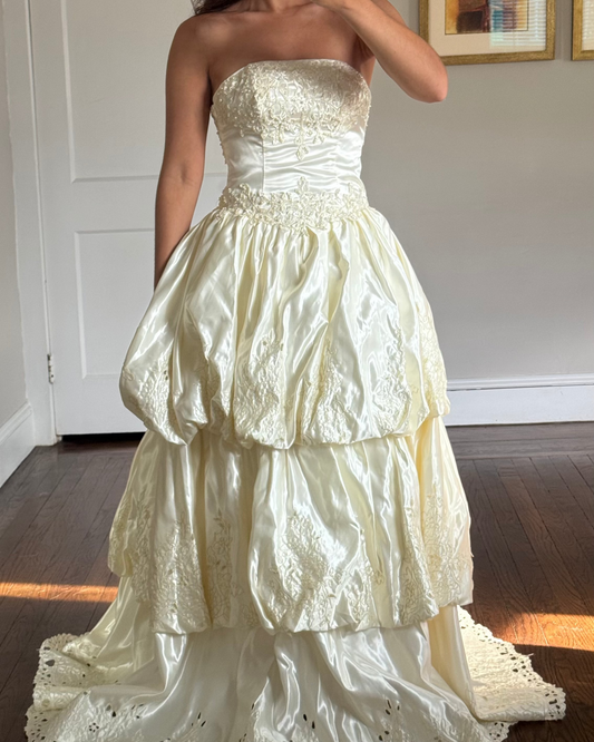 Strapless Basque Waist Embellished Tiered Wedding Gown