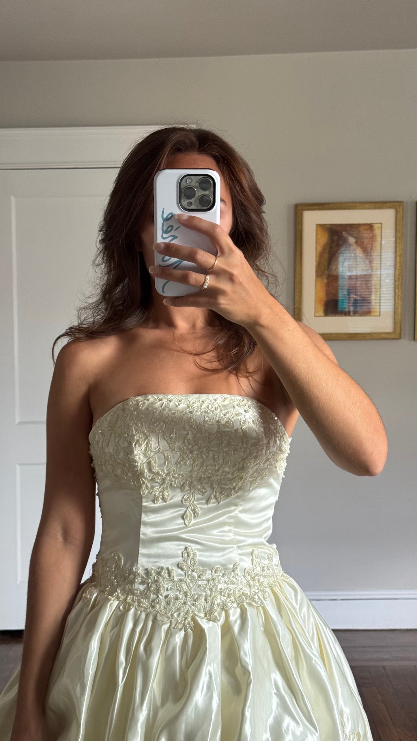 Strapless Basque Waist Embellished Tiered Wedding Gown