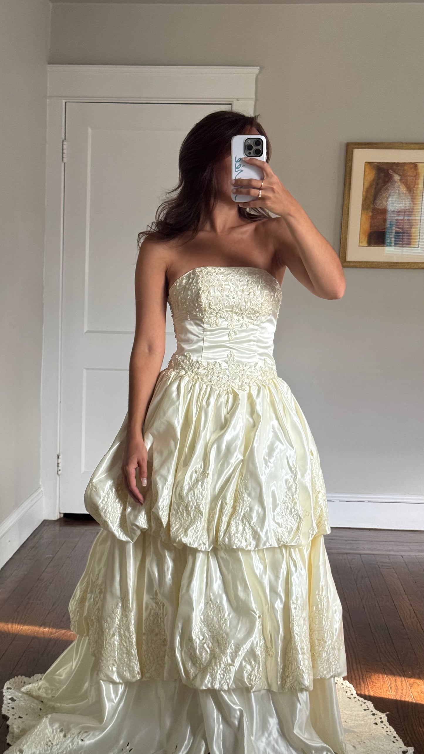 Strapless Basque Waist Embellished Tiered Wedding Gown