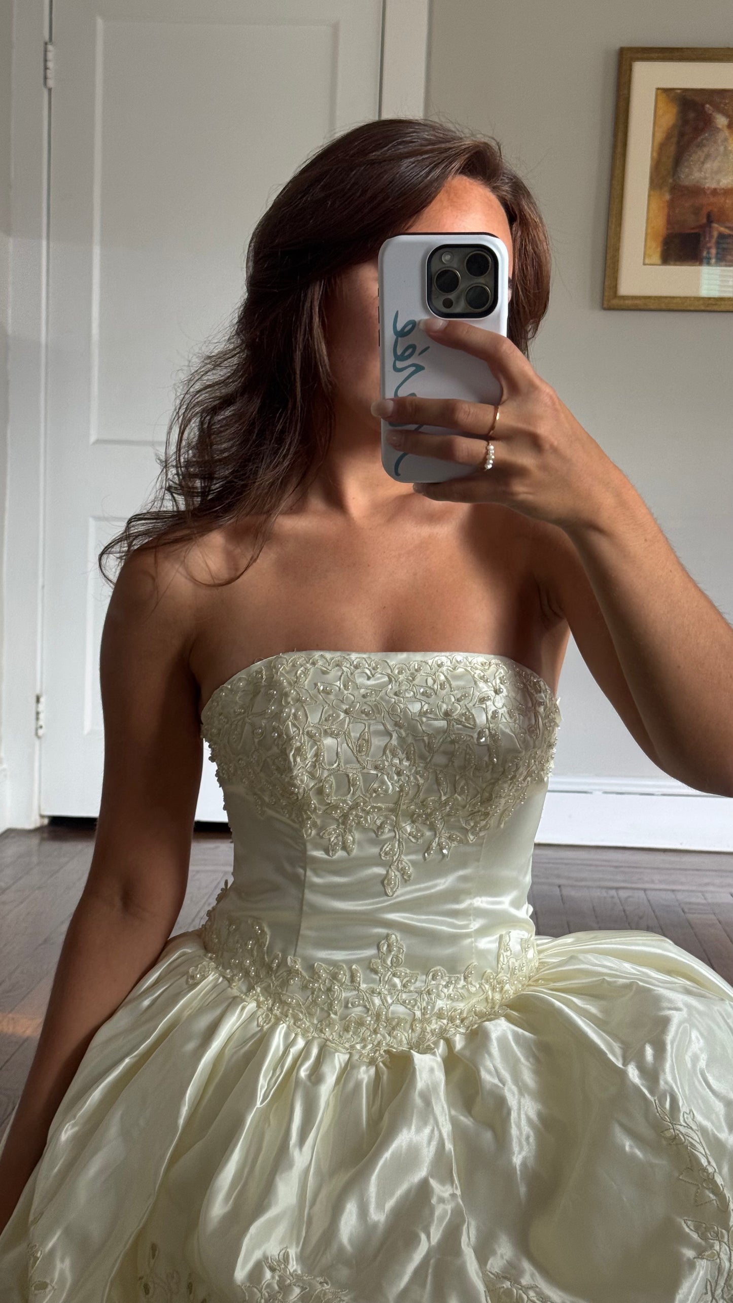 Strapless Basque Waist Embellished Tiered Wedding Gown