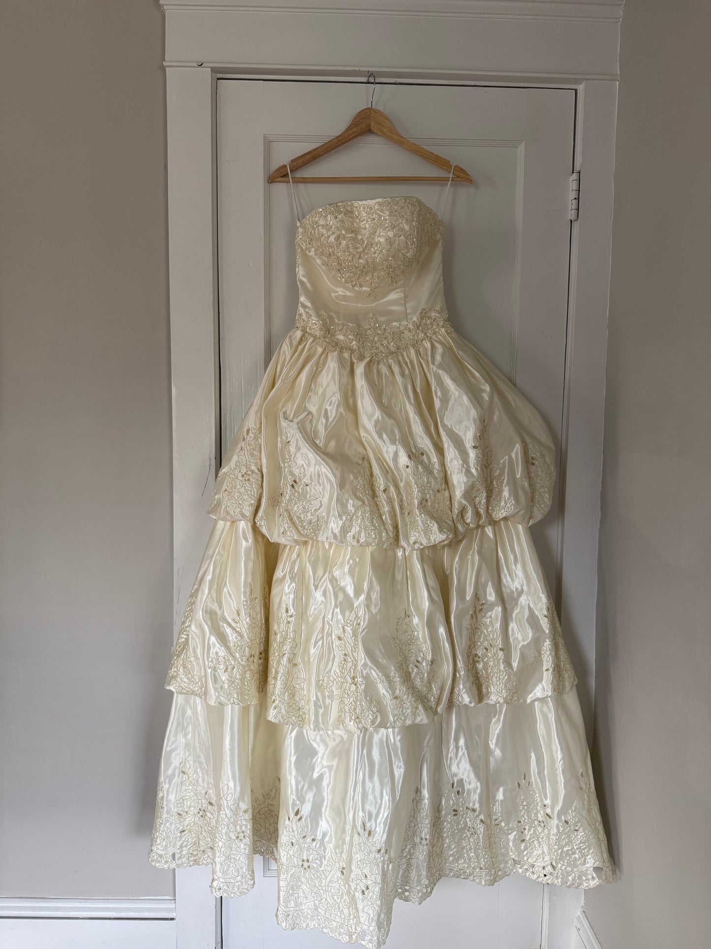 Strapless Basque Waist Embellished Tiered Wedding Gown