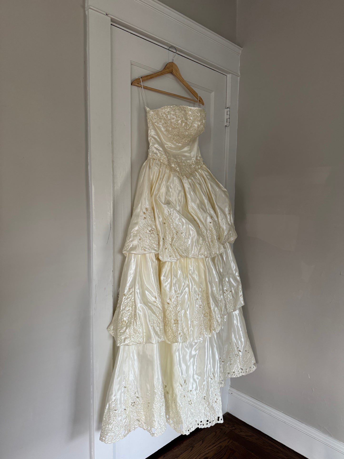 Strapless Basque Waist Embellished Tiered Wedding Gown