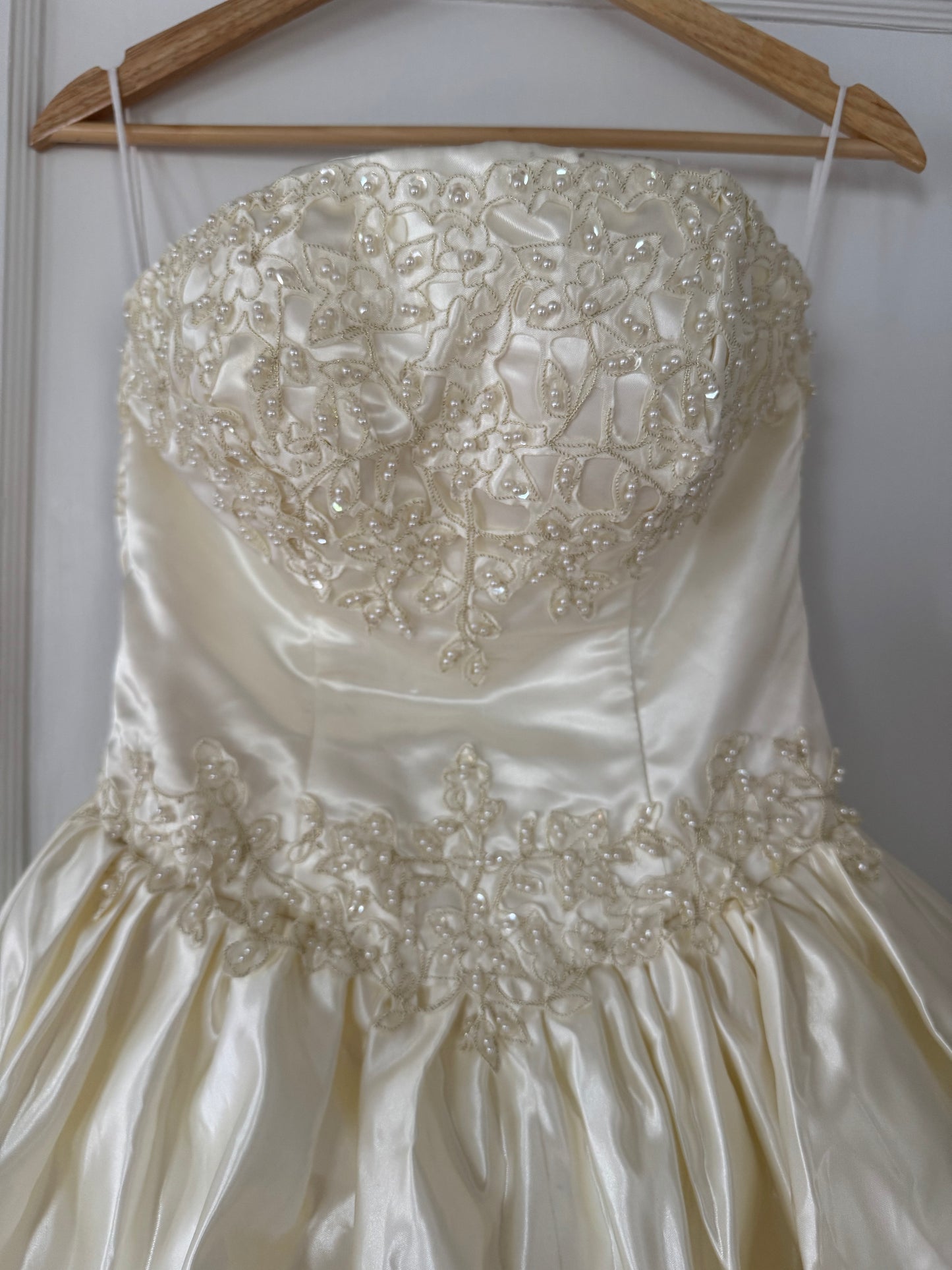 Strapless Basque Waist Embellished Tiered Wedding Gown