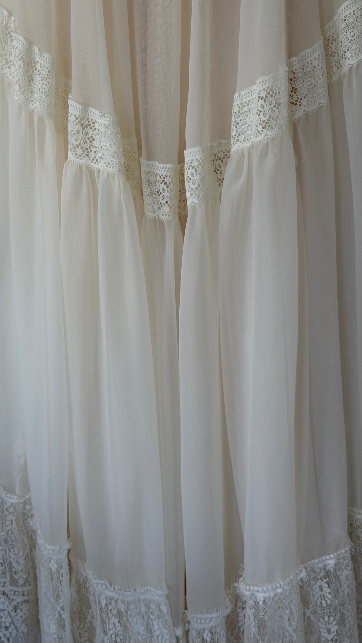 Off-the-Shoulder Cream Lace Detail Wedding Gown with Train