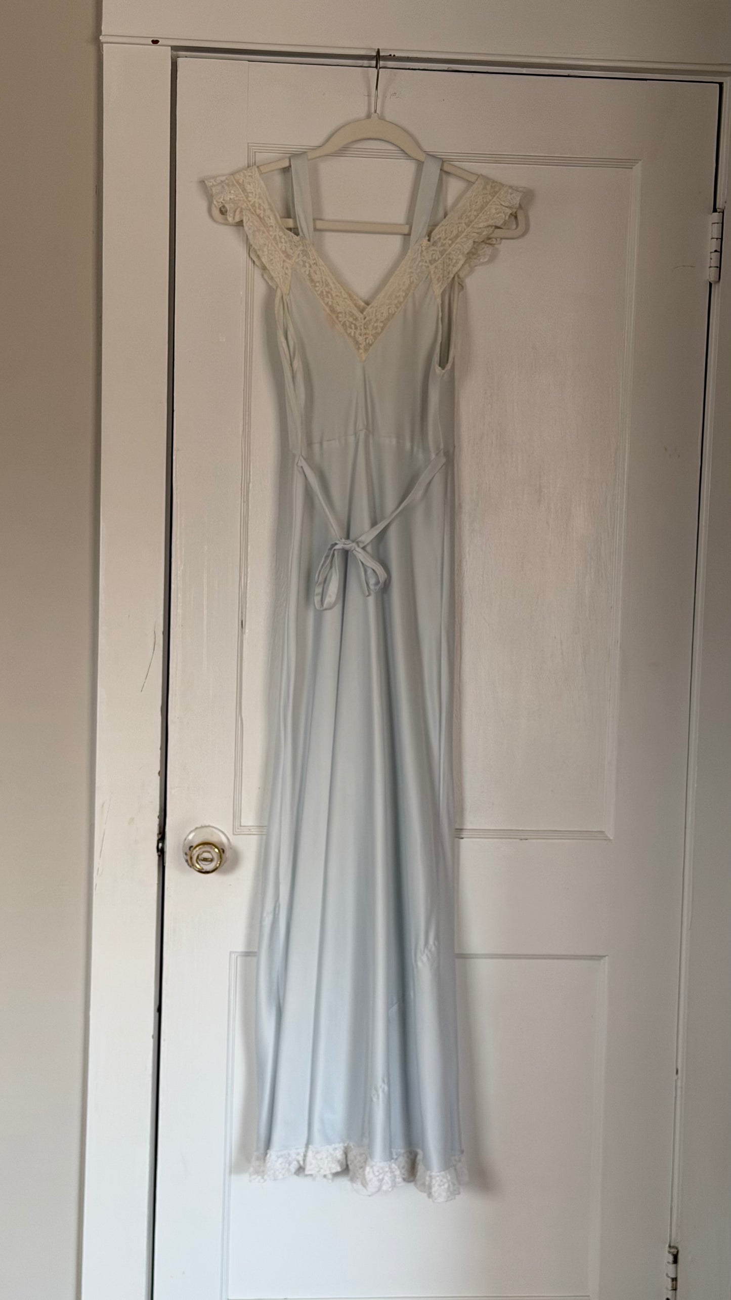 50s Pale Blue Bias Cut Off-The-Shoulder Slip