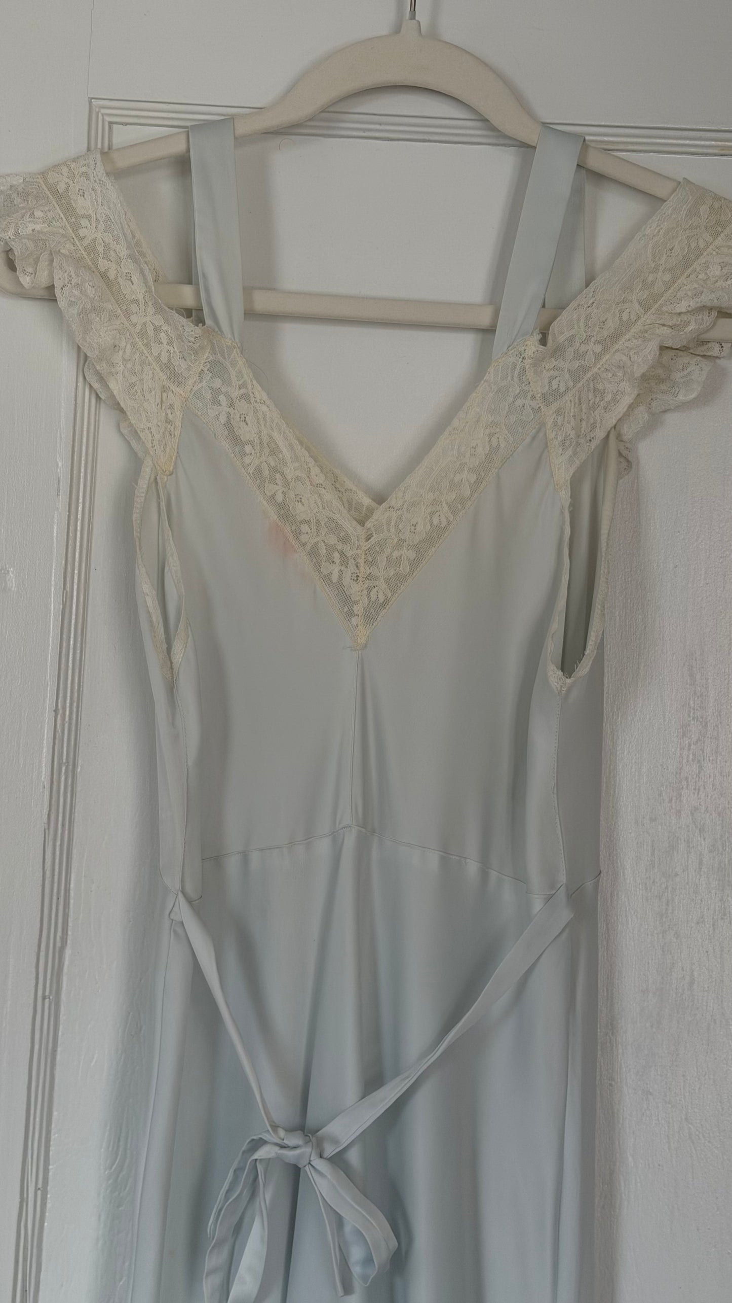 50s Pale Blue Bias Cut Off-The-Shoulder Slip