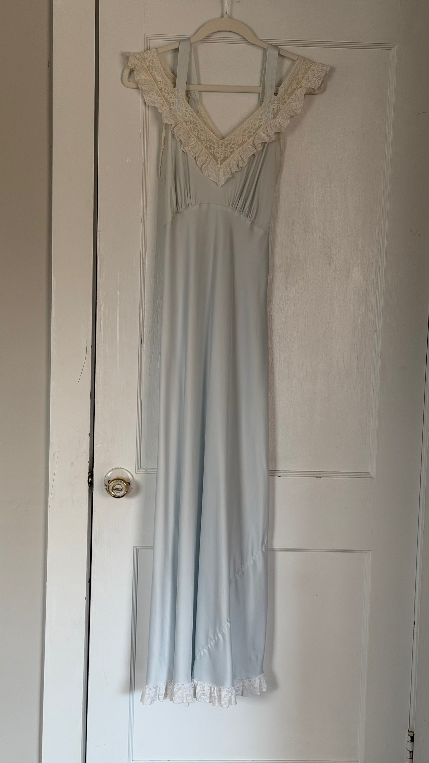 50s Pale Blue Bias Cut Off-The-Shoulder Slip