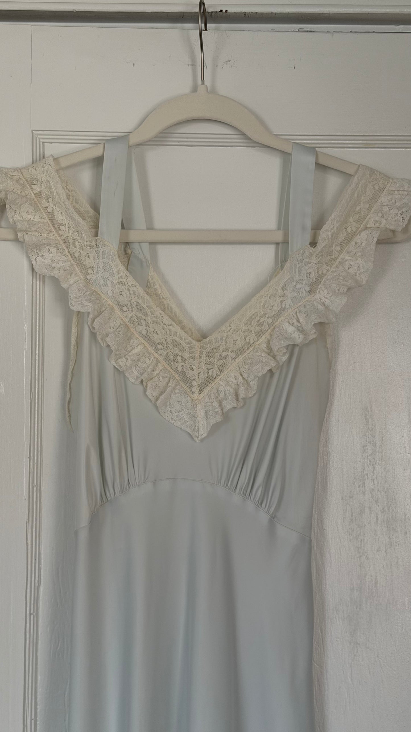 50s Pale Blue Bias Cut Off-The-Shoulder Slip