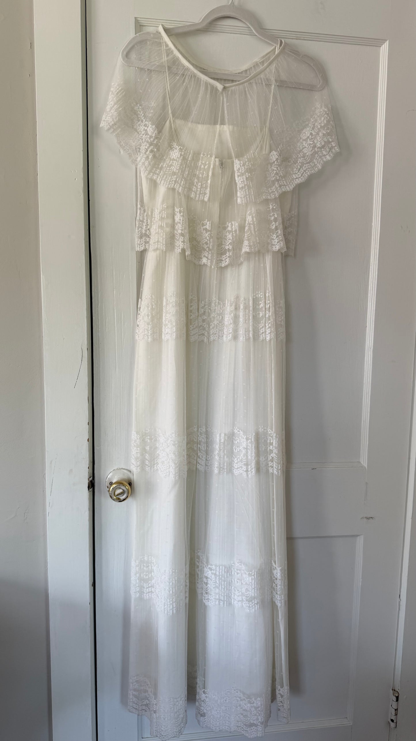 Swiss Dot & Lace Tiered Bridal Dress