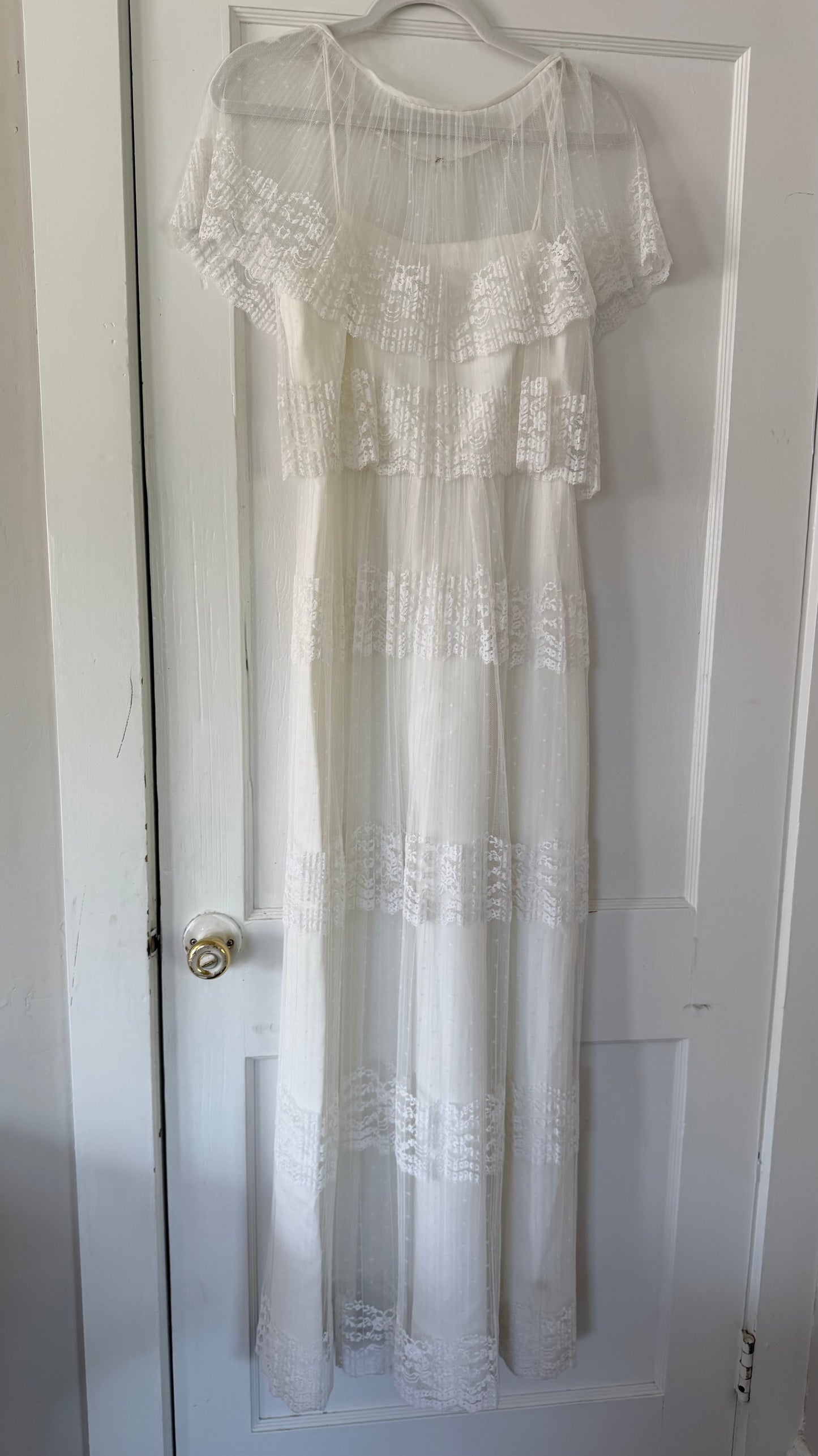 Swiss Dot & Lace Tiered Bridal Dress