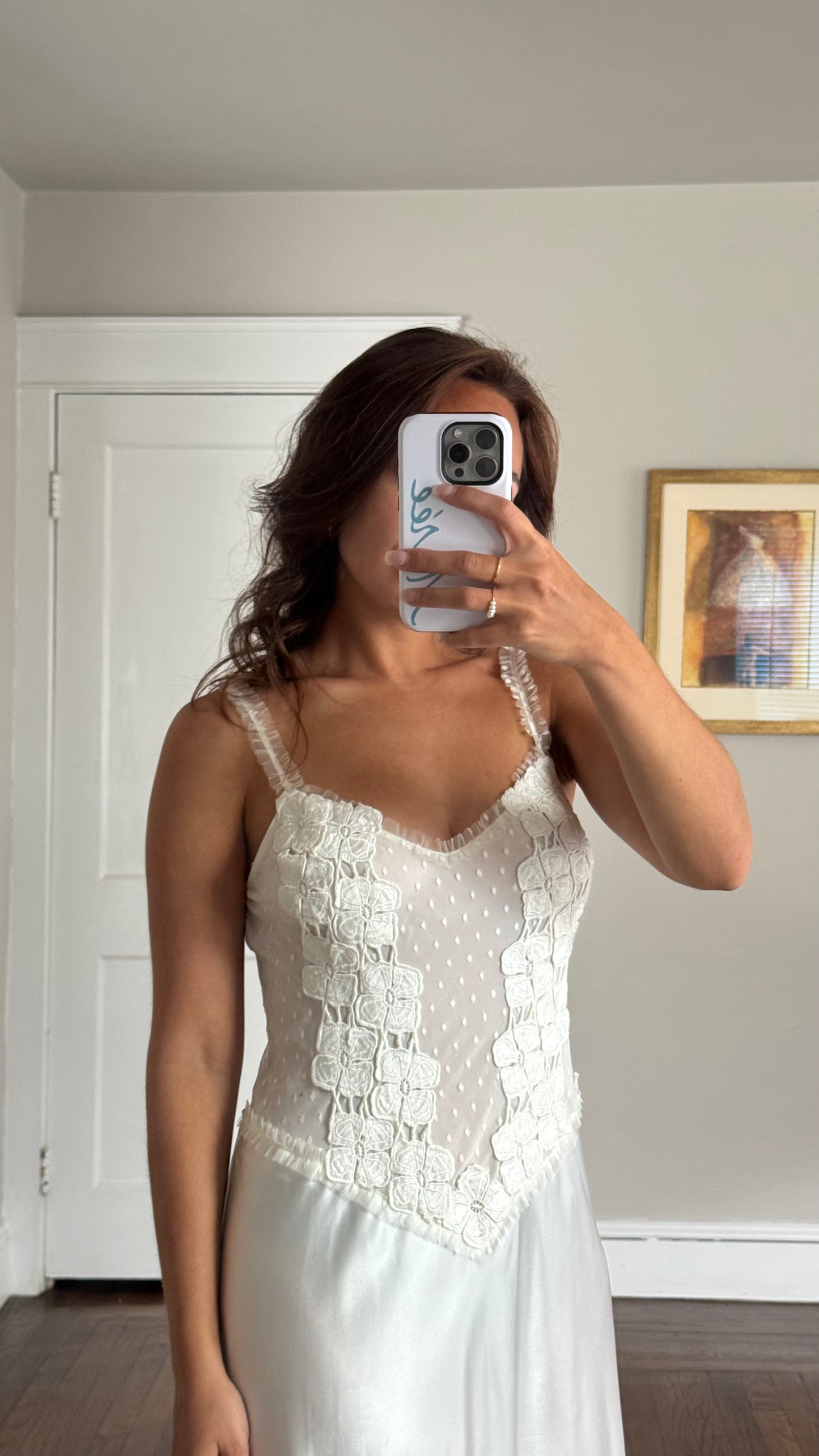 Vintage Flora Sheer Dot Slip with Lace Appliqué