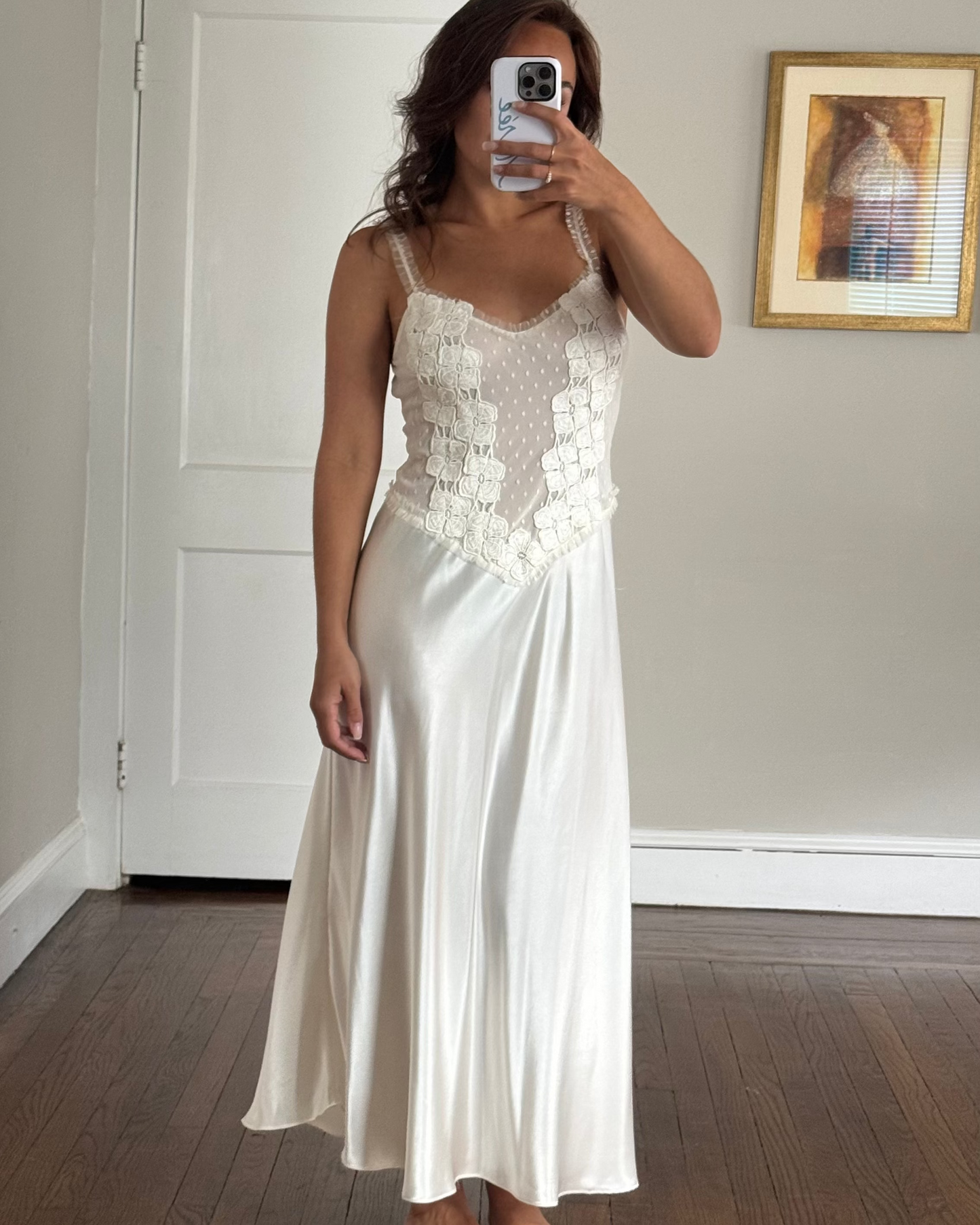 Vintage Flora Sheer Dot Slip with Lace Appliqué