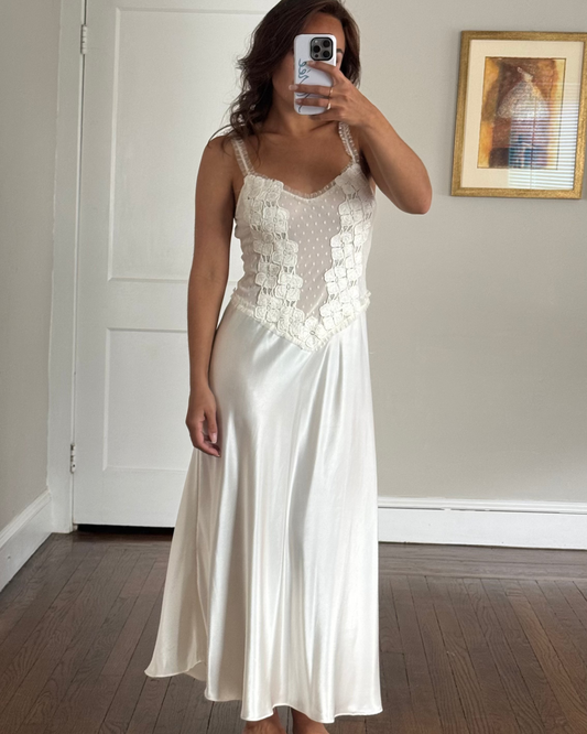 Vintage Flora Sheer Dot Slip with Lace Appliqué