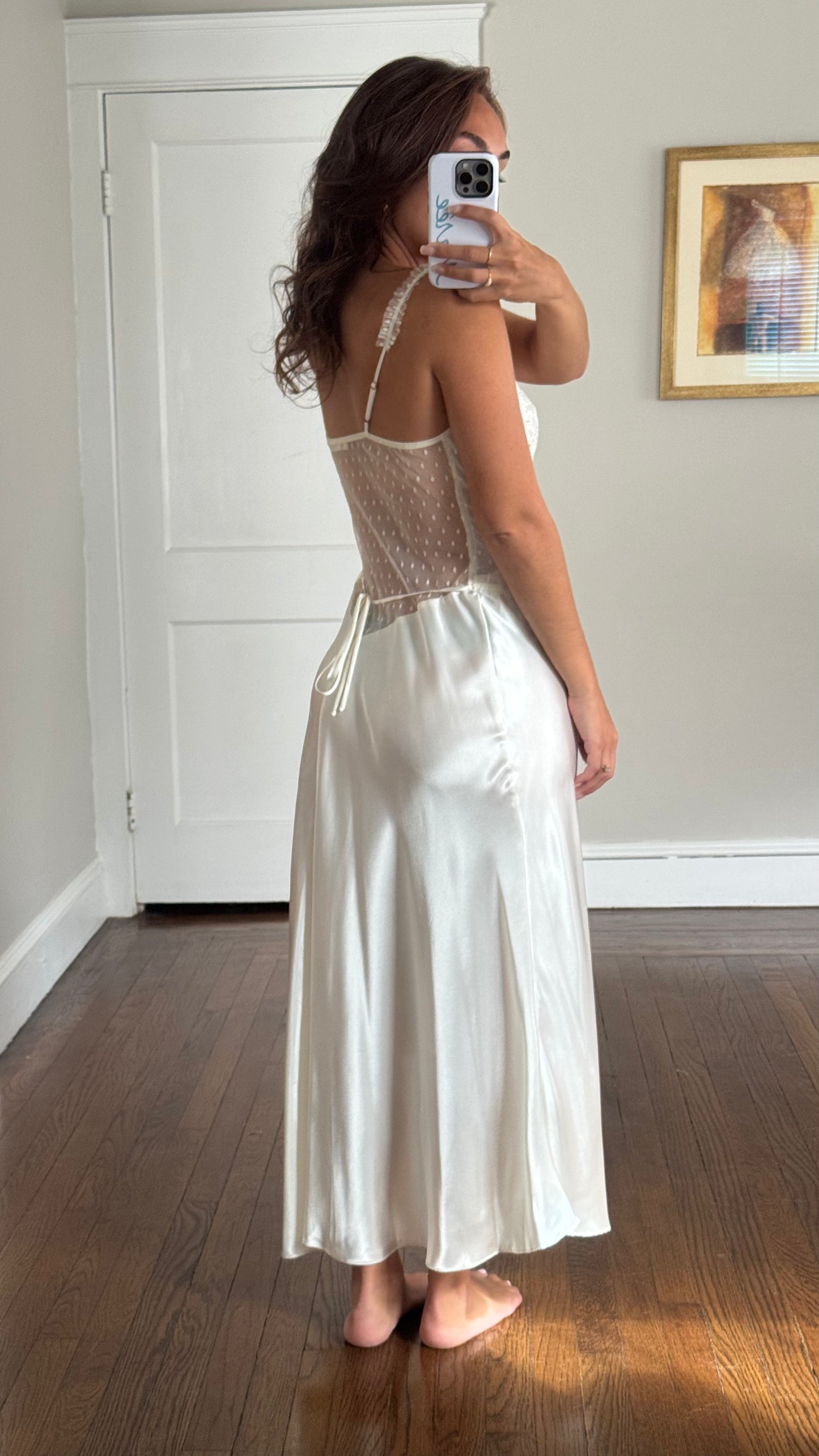 Vintage Flora Sheer Dot Slip with Lace Appliqué