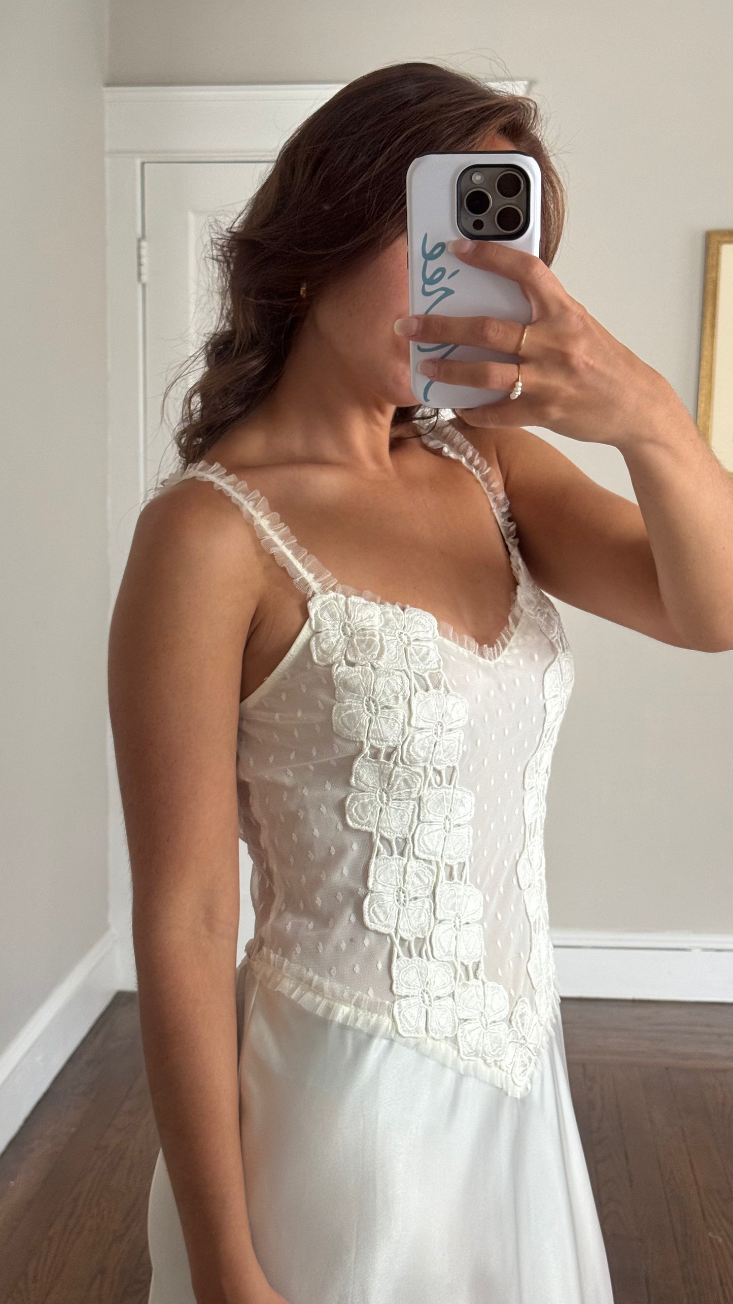 Vintage Flora Sheer Dot Slip with Lace Appliqué