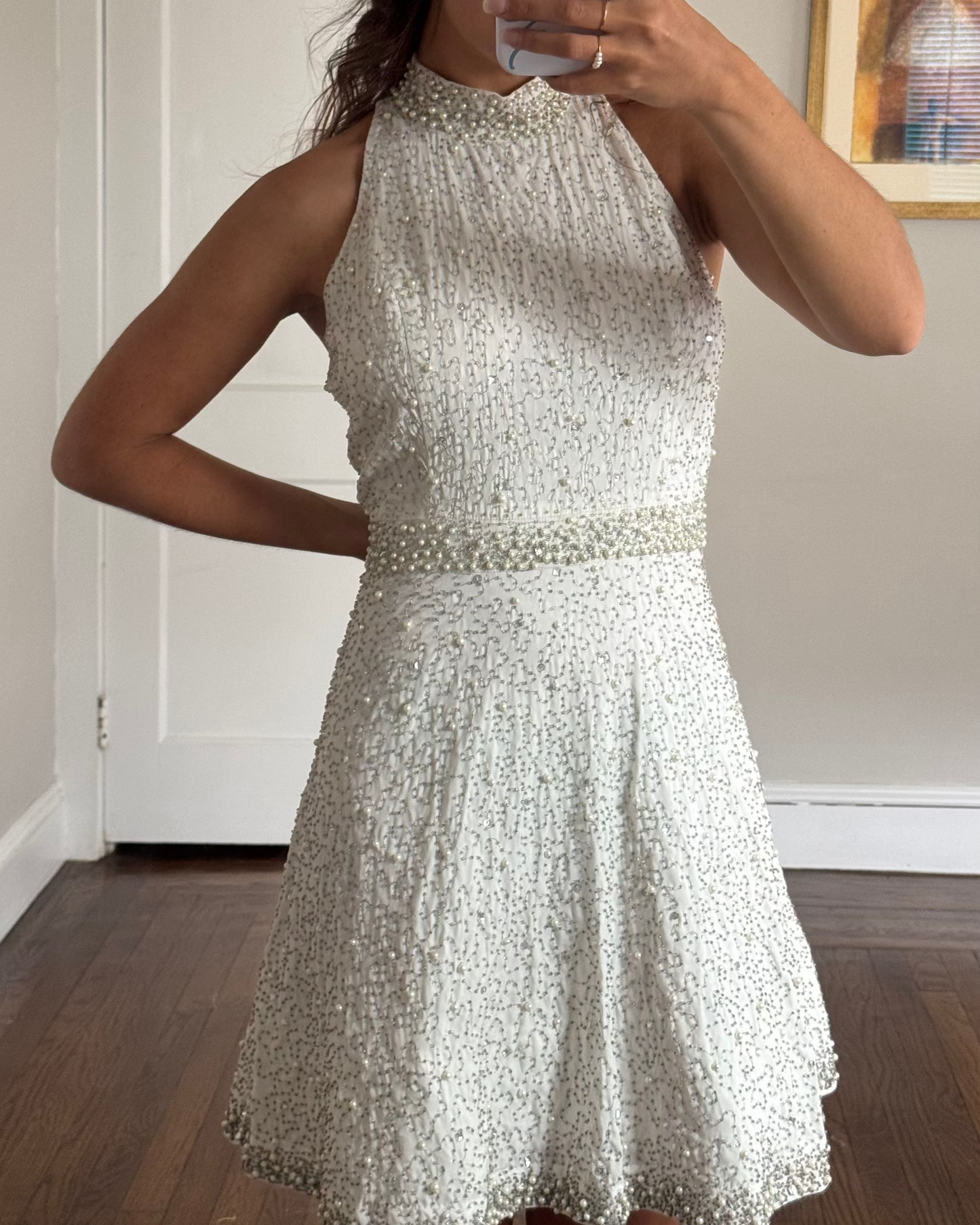 Vintage Venus Couture Beaded Halter Dress with Pearl & Crystal Detail