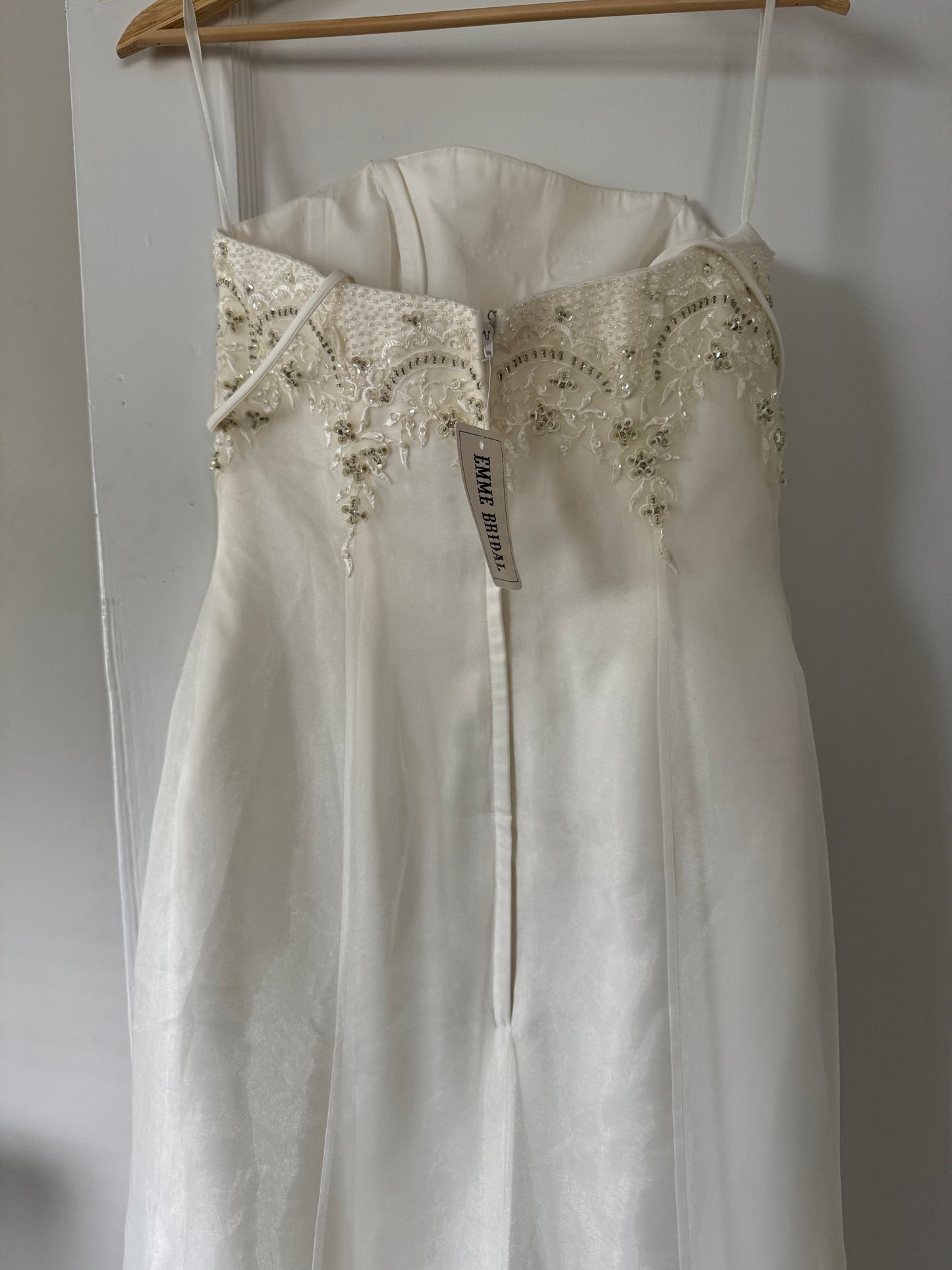 Y2K Deadstock Emme Bridal Gown with Beaded Bodice & Lace Hem Train