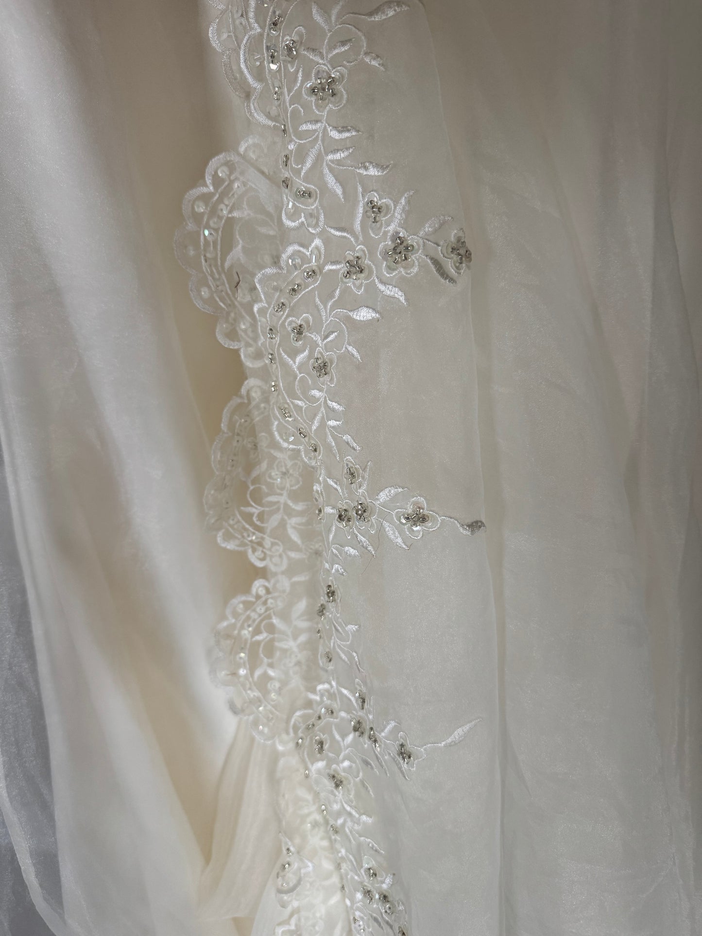 Y2K Deadstock Emme Bridal Gown with Beaded Bodice & Lace Hem Train