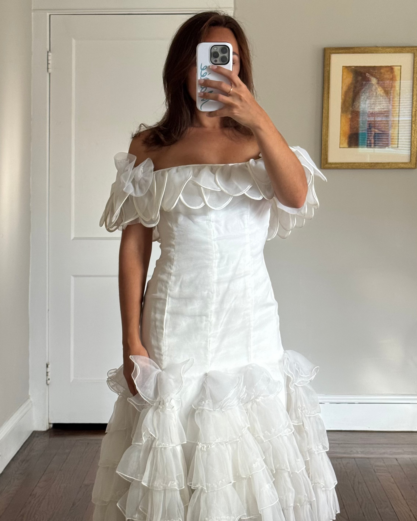 Rare 80s Raggi Florida Off the Shoulder Petal Dress