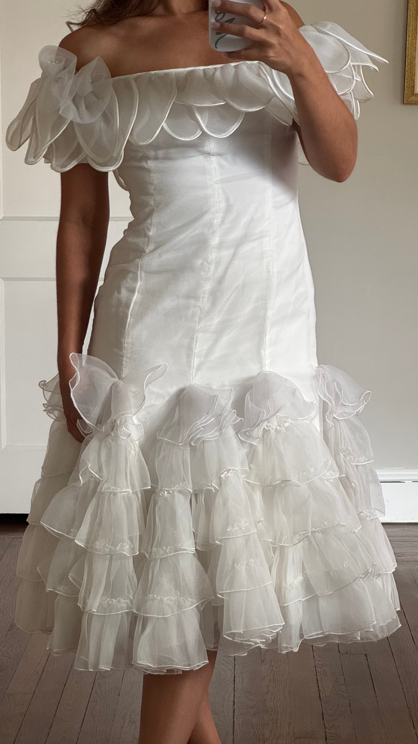 Rare 80s Raggi Florida Off the Shoulder Petal Dress