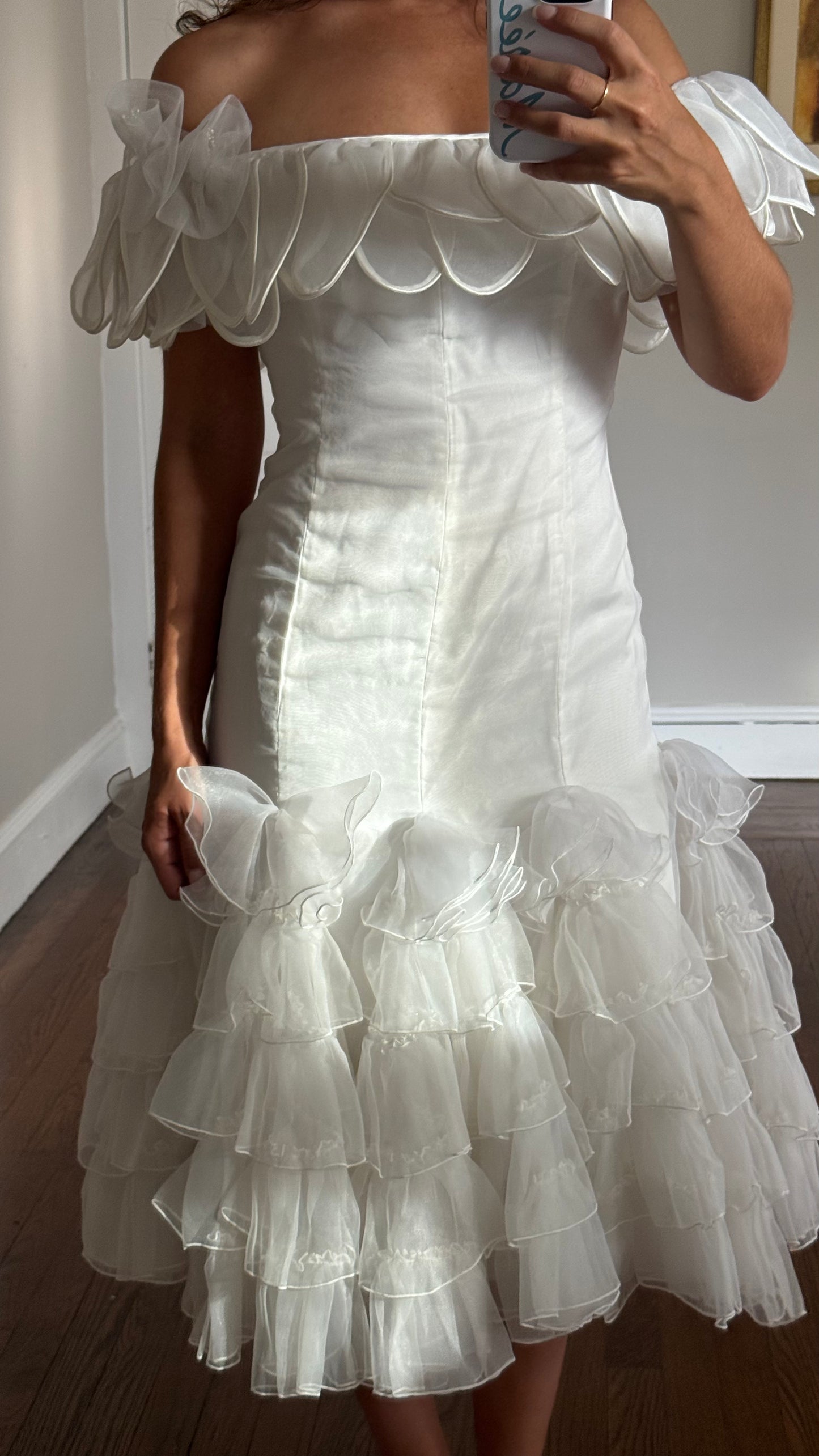 Rare 80s Raggi Florida Off the Shoulder Petal Dress