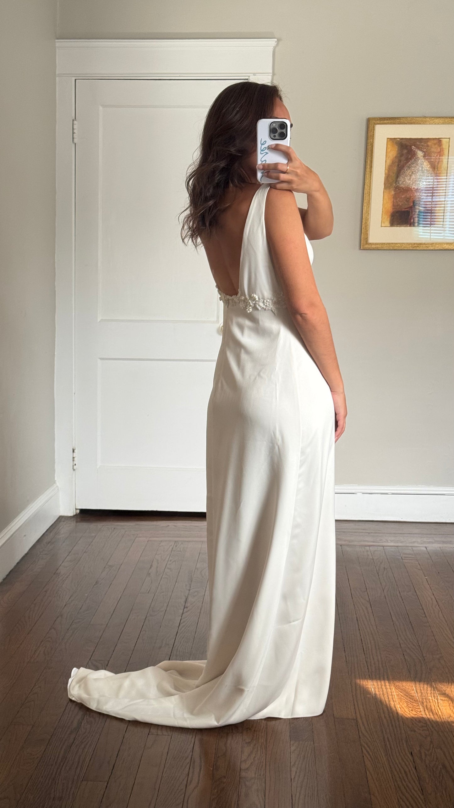 Low Back Ivory Wedding Dress with Train