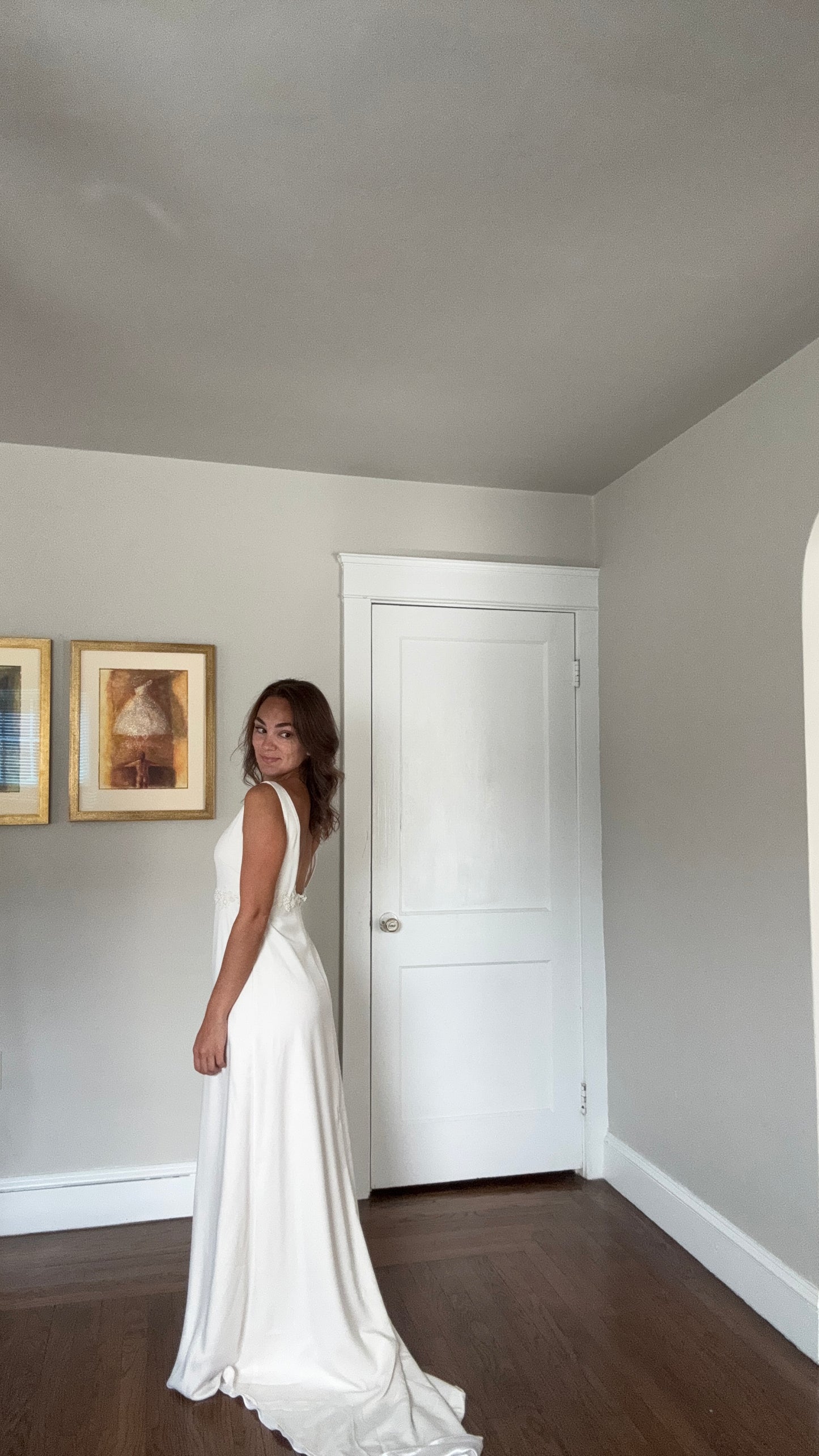 Low Back Ivory Wedding Dress with Train