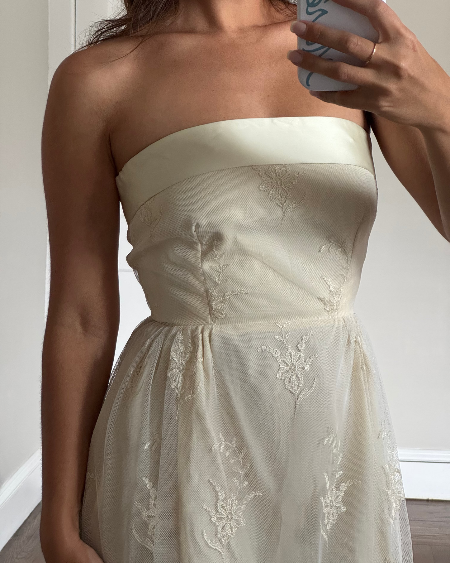 Vintage Strapless Lace Overlay Dress