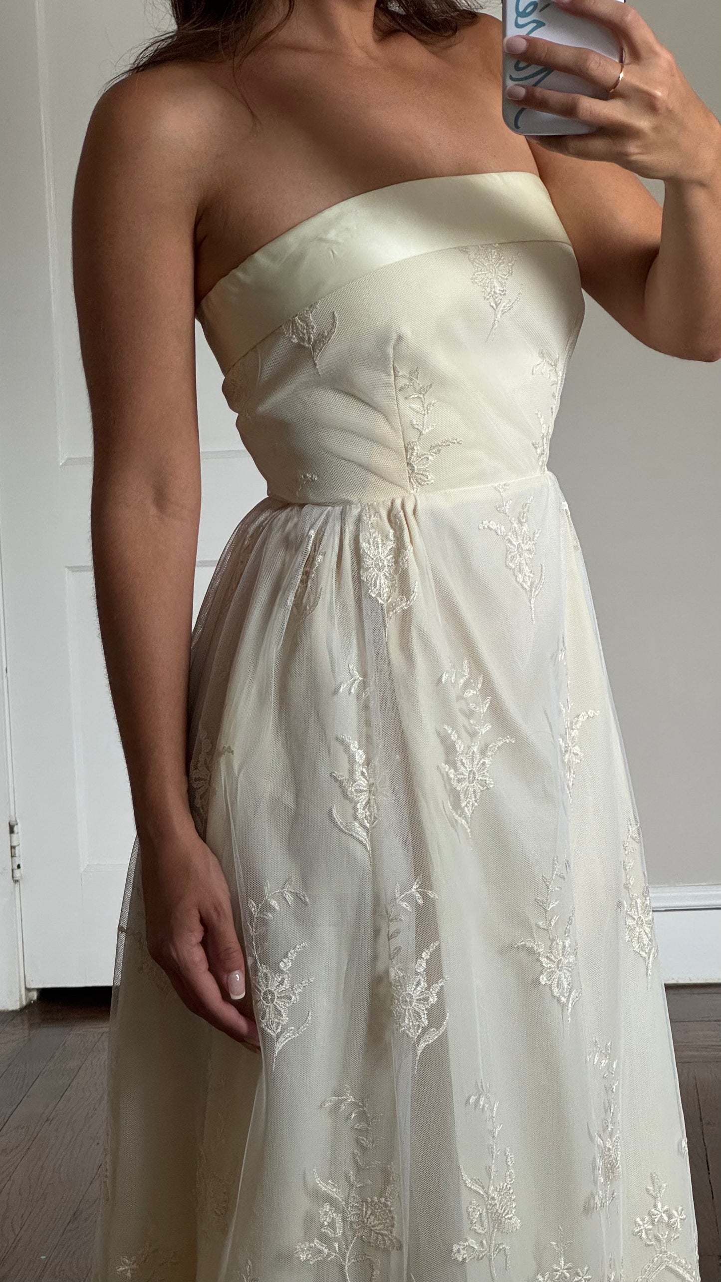 Vintage Strapless Lace Overlay Dress